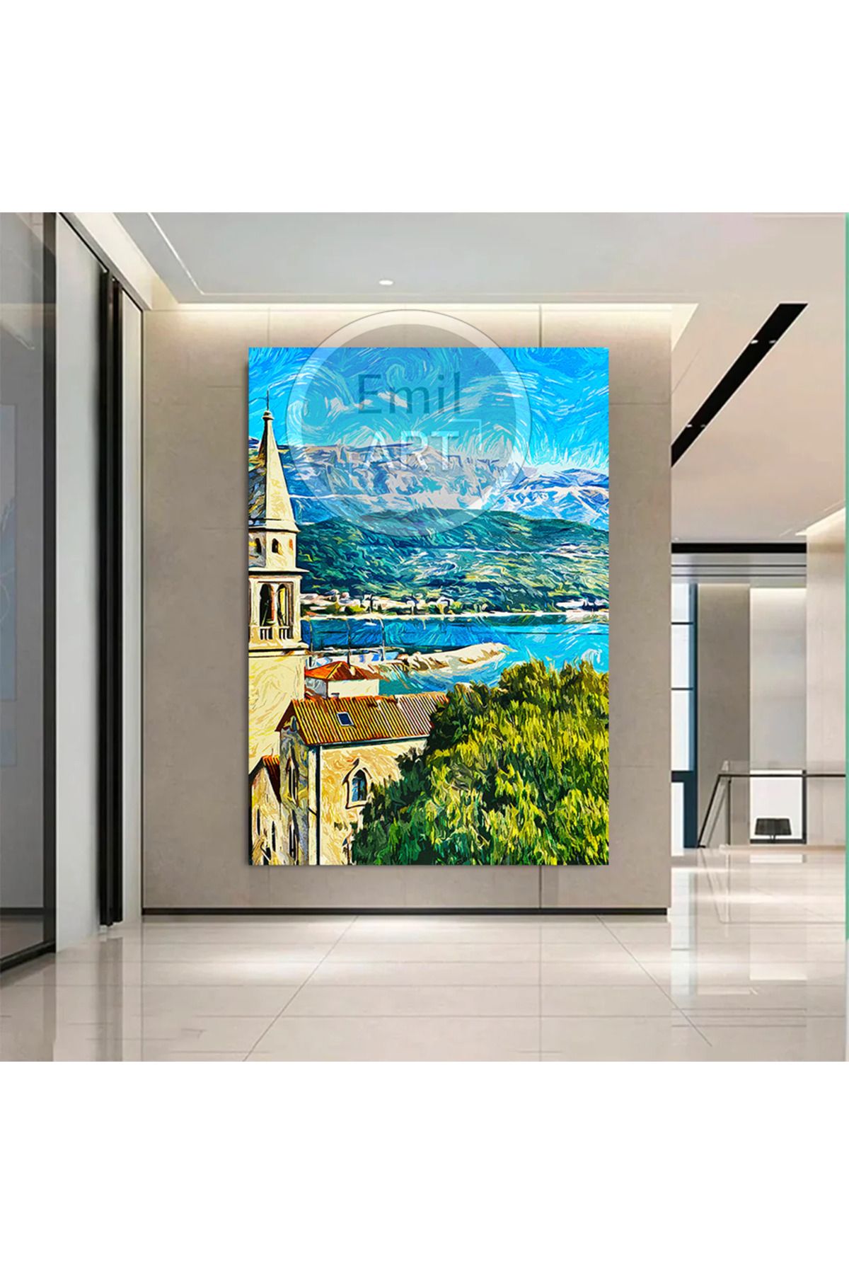 EMİLART Van Gogh Maviye Açılan Pencereler Budva Montenegro Manzara Kanvas Tablo