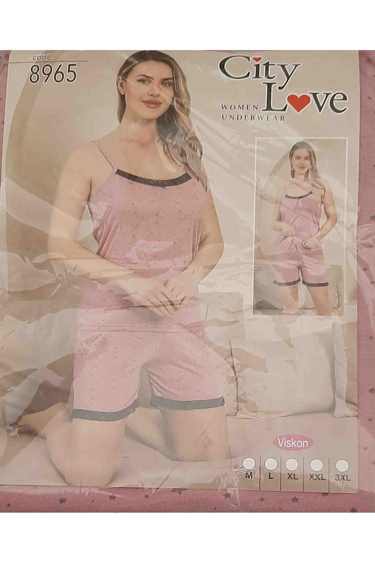 City Love Kadın Ince Askılı Şortlu Pijama Takımı Rengi Gül Kurusu