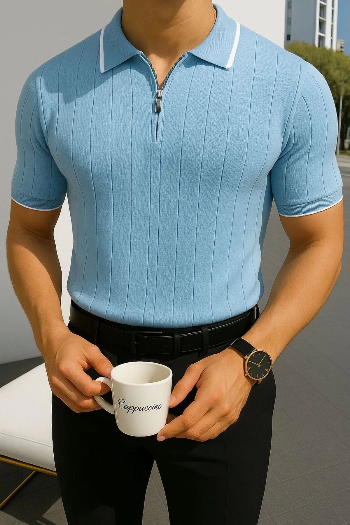 LC Waikiki LCWAIKIKI Polo Yaka Fermuarlı Kısa Kollu Erkek Nefes Alabilen Yazlık Triko Tişört.
