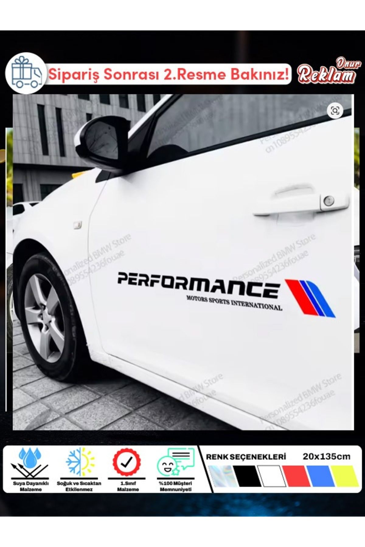 Onur Reklam BMW Performance Kapı Sticker – Motorsports Yazılı – 20x135 cm – Suya Dayanıklı
