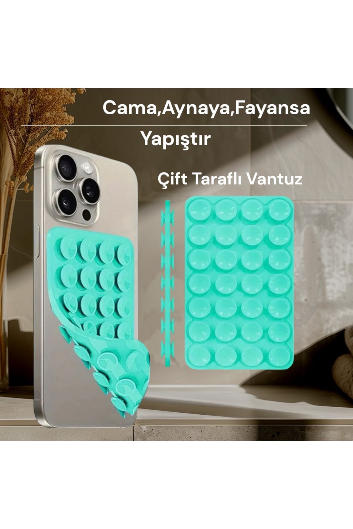Casecollection Slikon Çift Taraflı Vantuz Telefon Tutucu Vakum,Cama Yapışan Çift Taraflı