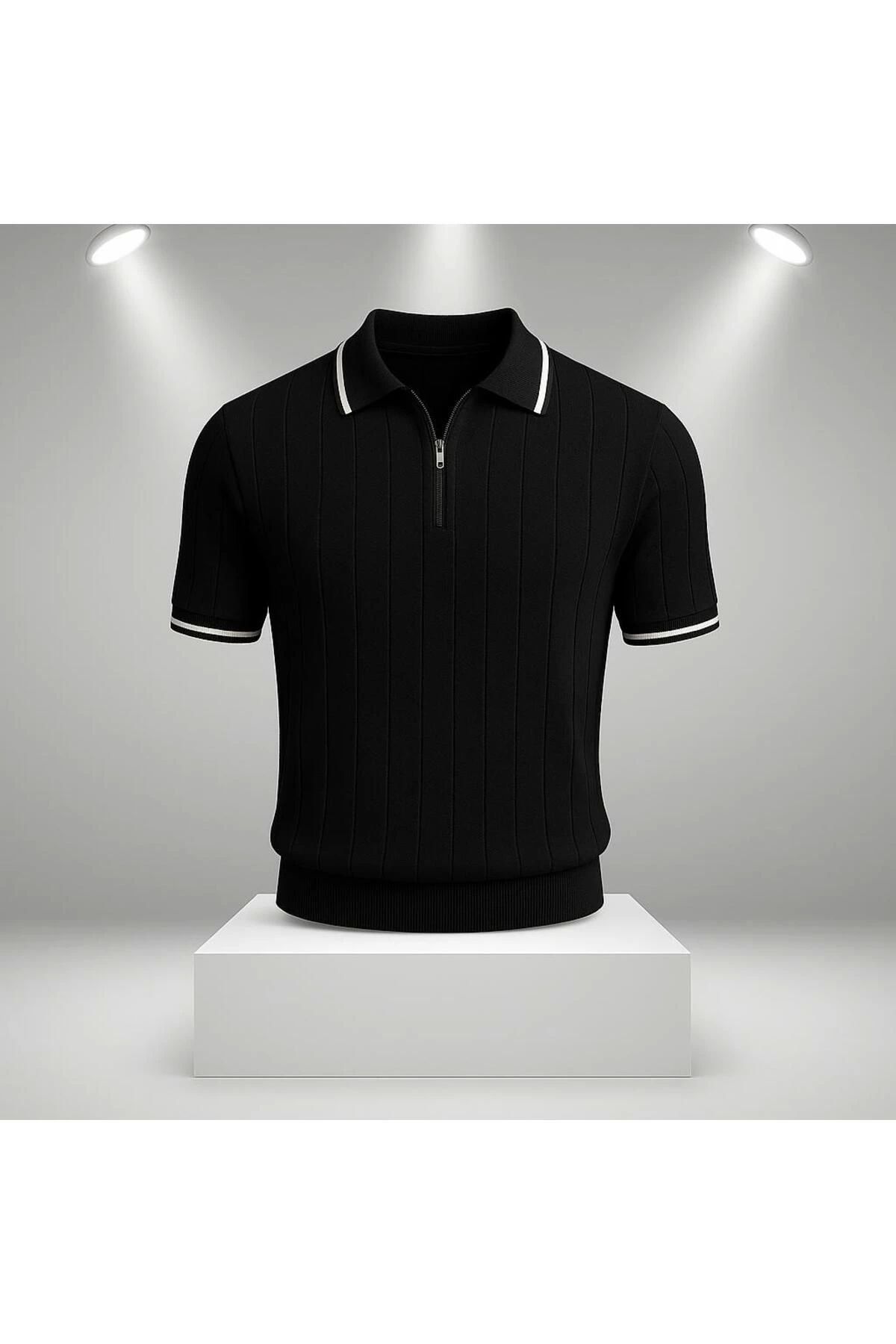 LC Waikiki Polo Yaka Fermuarlı Kısa Kollu Nefes Alabilen Erkek Yazlık Triko Tişört / T-shirt