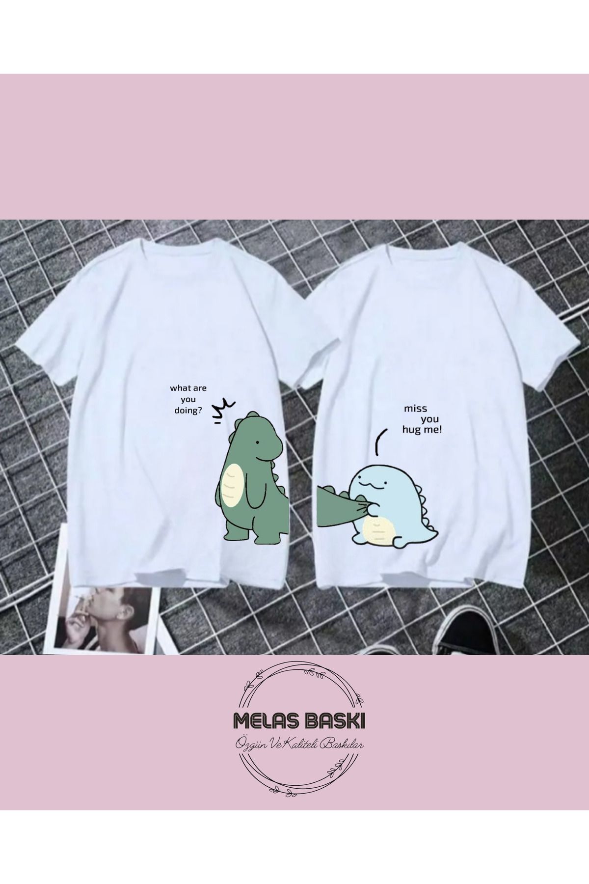 MELAS BASKI Pamuklu Oversize Çift & Sevgili Kombin Tişört