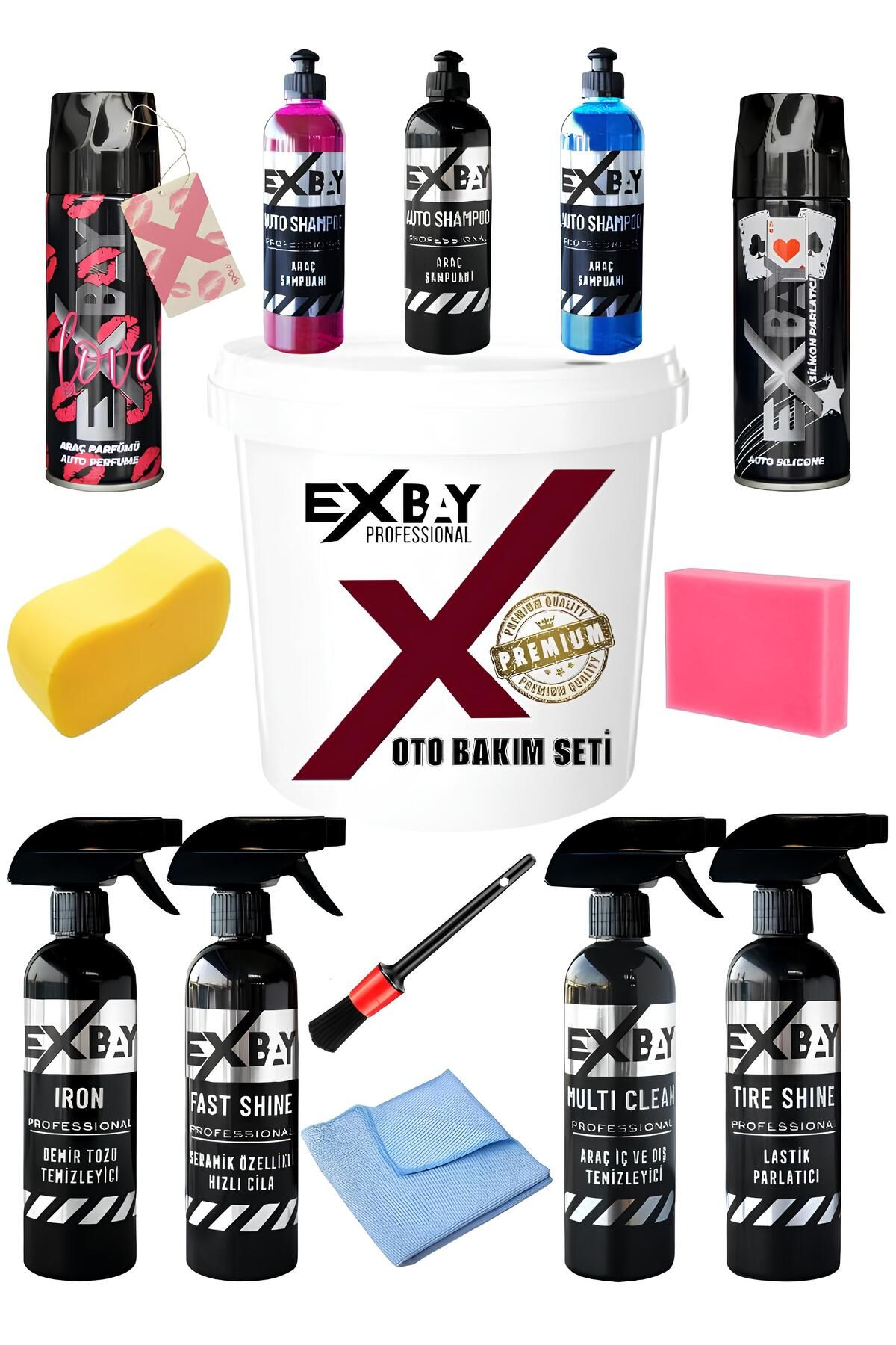 EXBAY 13'li Efsane Set Araç Araba Yıkama Bakım Seti Full Oto Bakım Temizlik Seti Kovalı Uyumlu