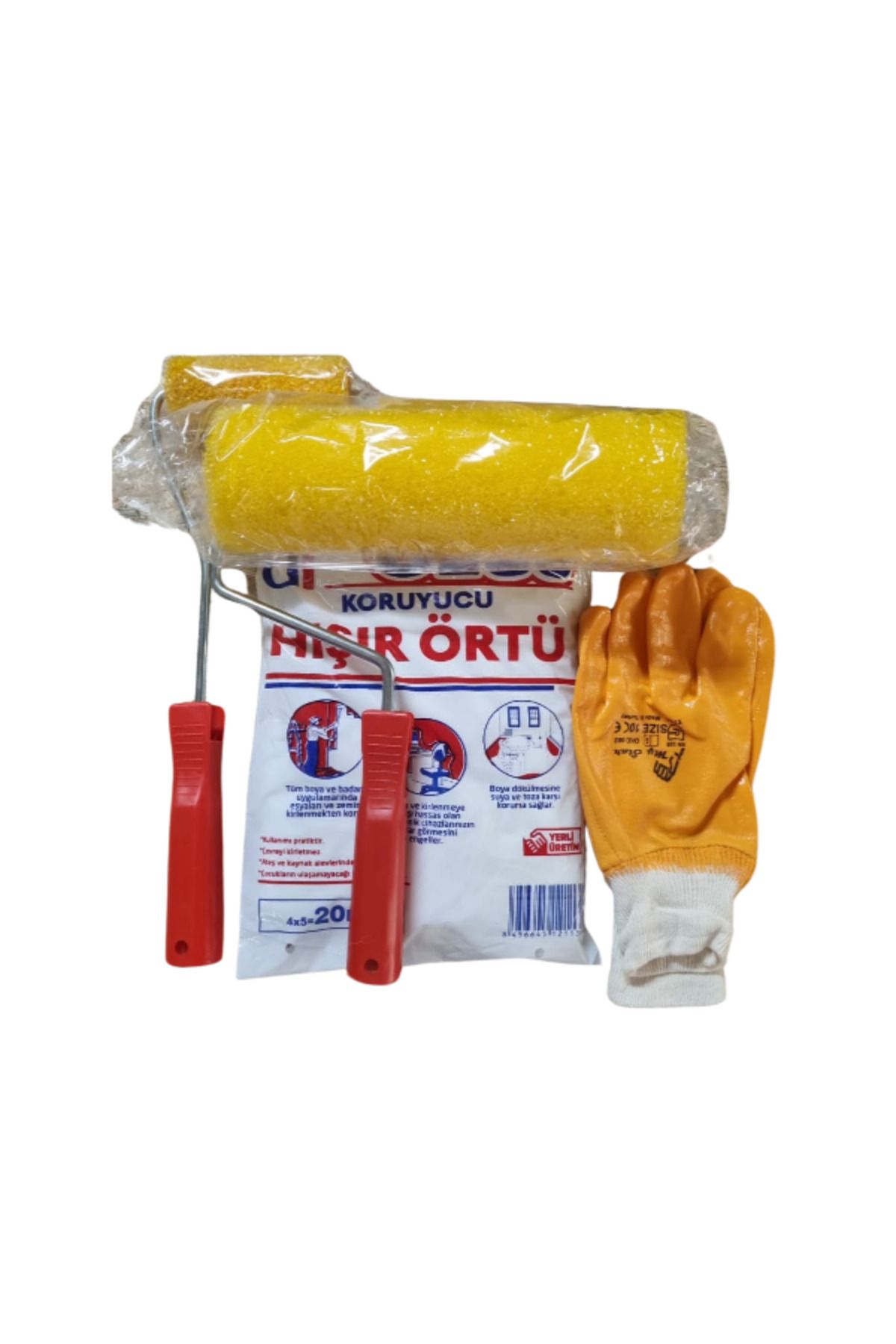 FırsatYapıMarket Grenli Boya Uygulama Seti Mercan Kristal Sünger Rulo 25 cm 10 cm Hışır Örtü Eldiven