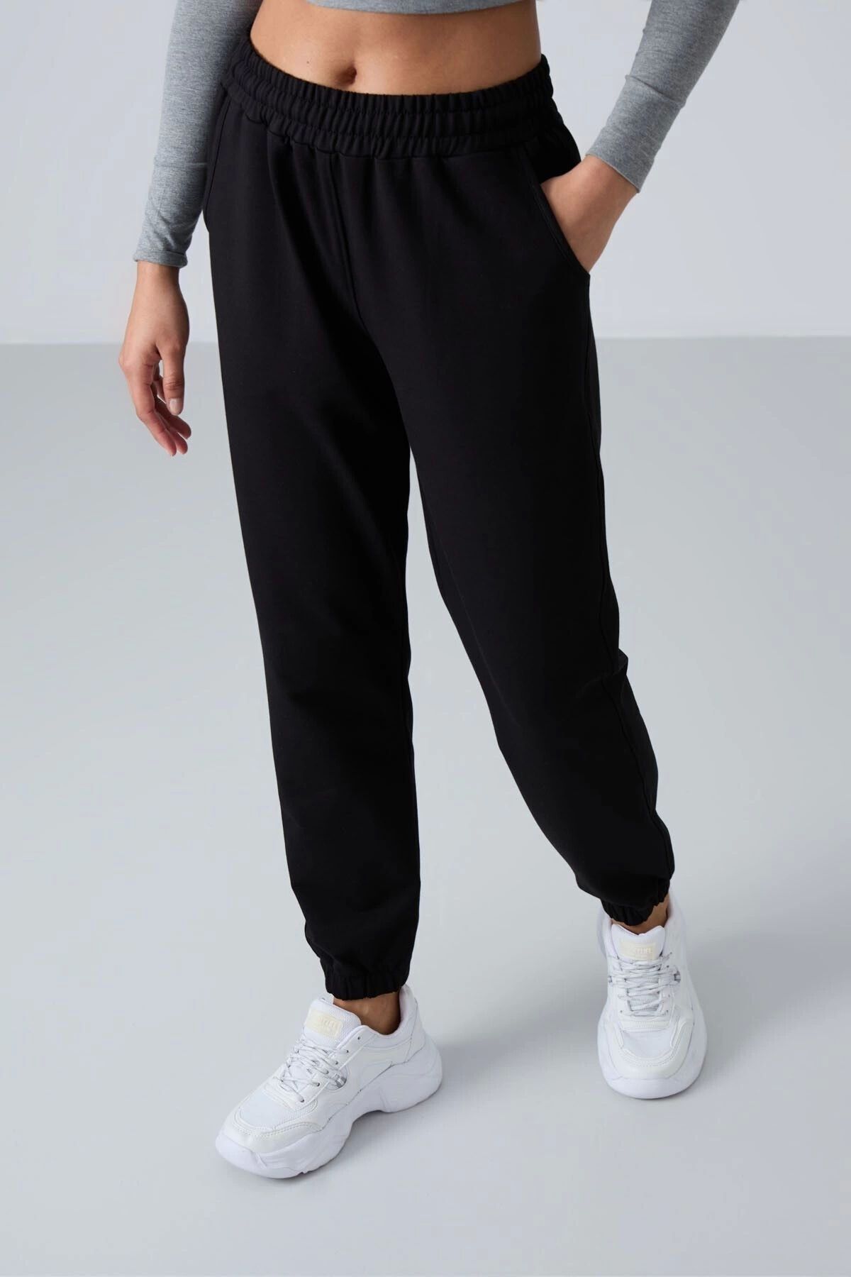 LC Waikiki %100 Pamuk Beli Lastikli Bağlamalı Düz Kadın Jogger Eşofman Altı Rahat Kullanım