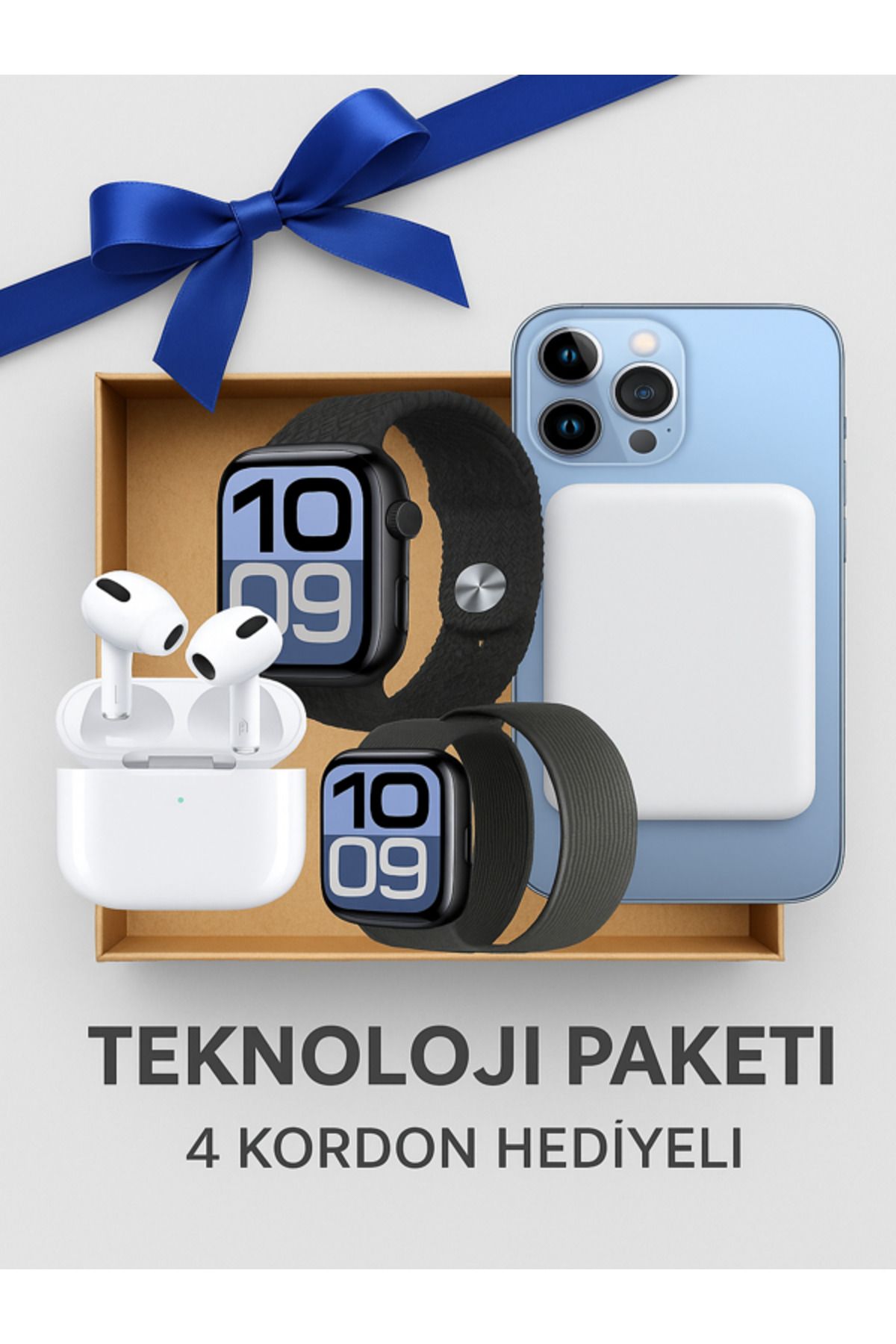 Qifit 3’lü Teknoloji Paketi | HK10 Pro Max Akıllı Saat + Kablosuz Kulaklık + Powerbank + 4 Kordon Hediye