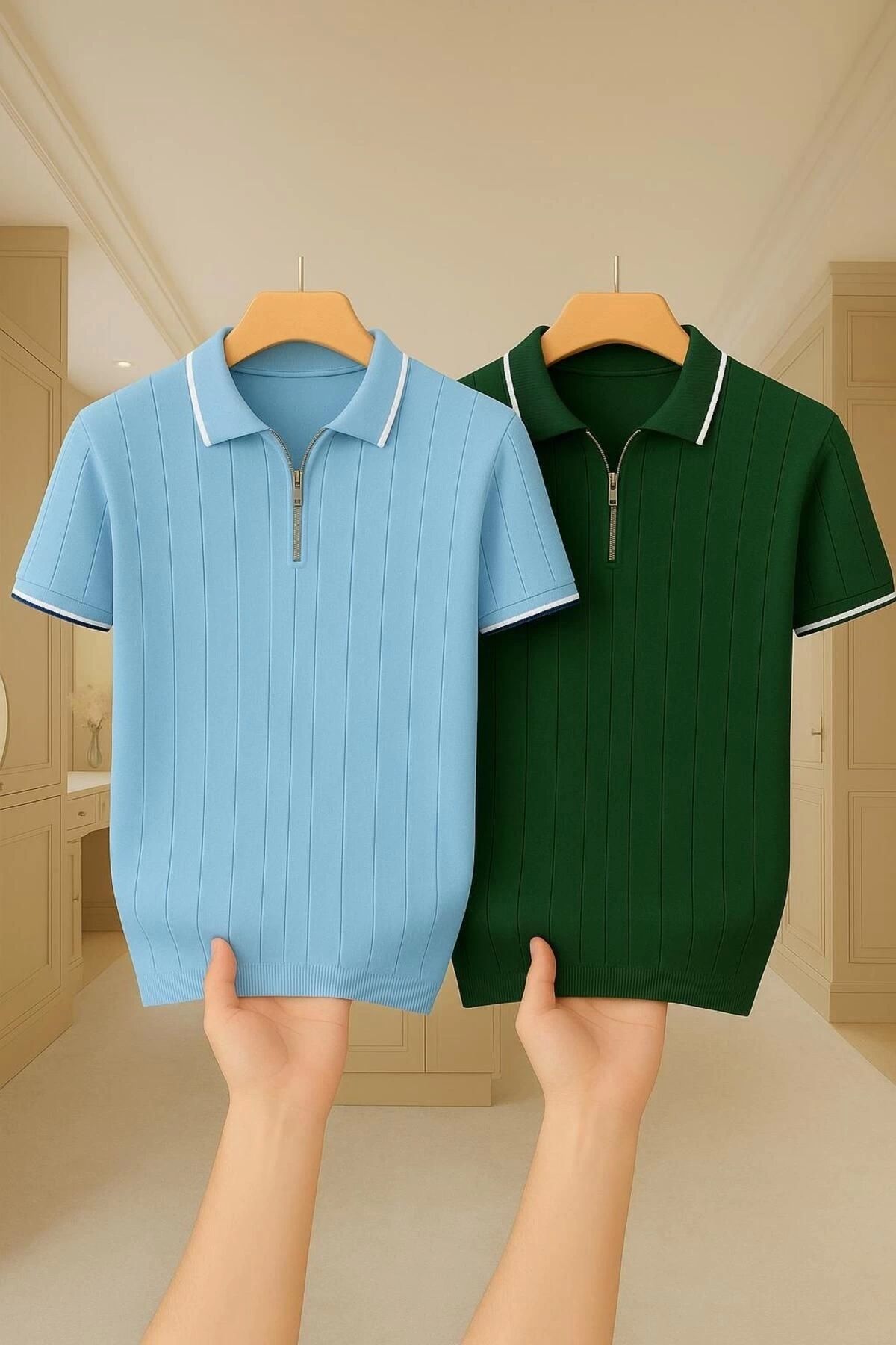 LC Waikiki LC WAIKI 2'li Avantajlı %100 Pamuk Triko Polo Yaka Fermuarlı Tişört Şık Ve Kaliteli Erkek T-shirt Ye
