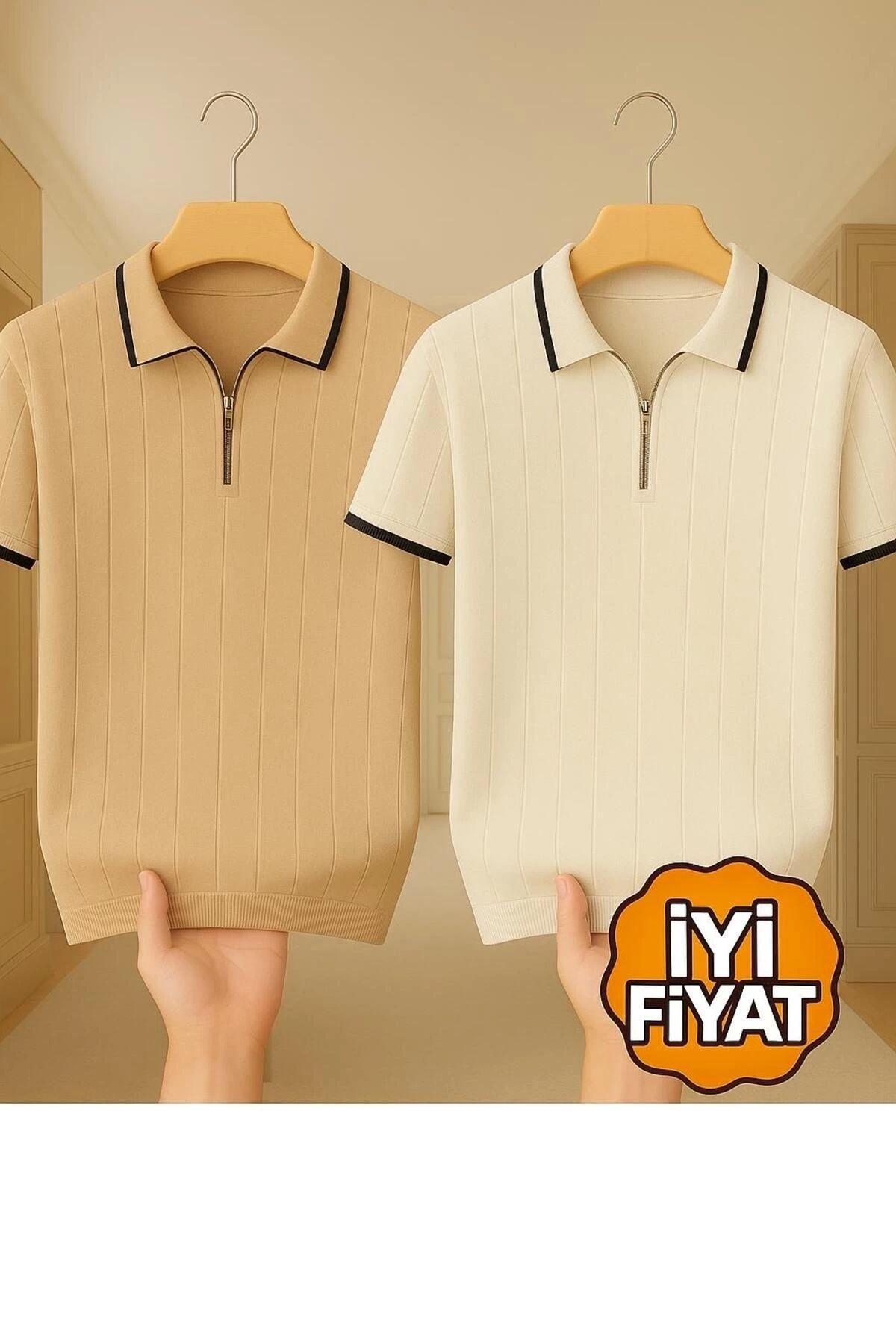 LC Waikiki LCWAIKIKI 2'li Avantajlı %100 Pamuk Triko Polo Yaka Fermuarlı Tişört Şık Ve Kaliteli Erkek T-shirt Y