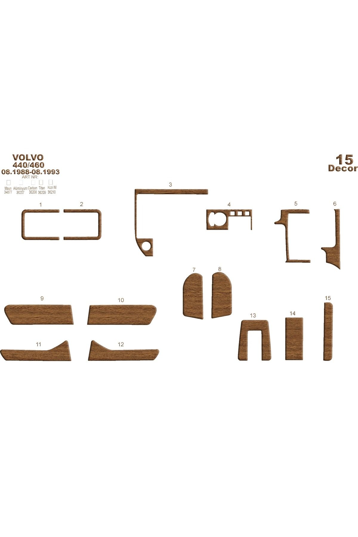 Marscockpitdesign Volvo 440 / 460 Uyumlu Konsol-Torpido-Maun Kaplama 1988-1993 15 Parça