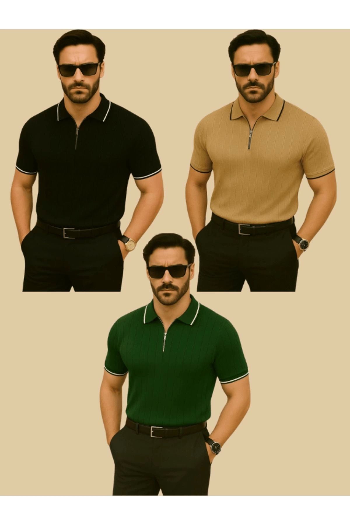 LC Waikiki 3'lü Avantaj Paket Polo Yaka Fermuarlı Kısa Kollu Erkek Yazlık Triko TiŞört