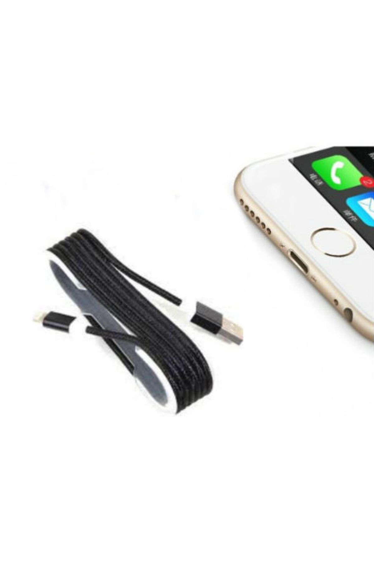 Kanonik Education iPhone Örgü Şeklinde Renkli Çelik Şarj Data Kablosu - Siyah