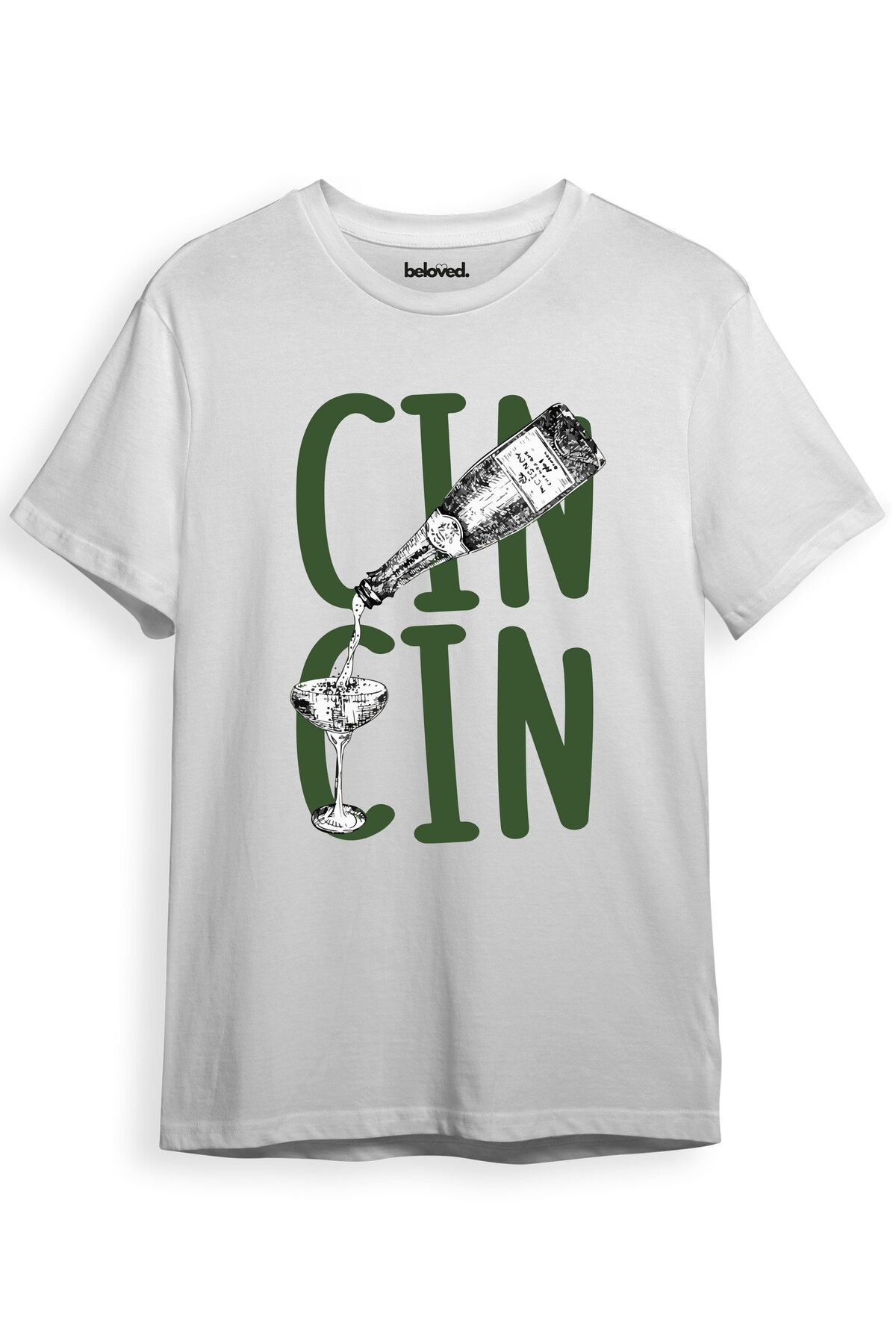 beloved.co Cin Tonik Kokteyl Bardağı Tasarımlı Dijital Baskılı %100 Pamuk Regular Fit T-Shirt