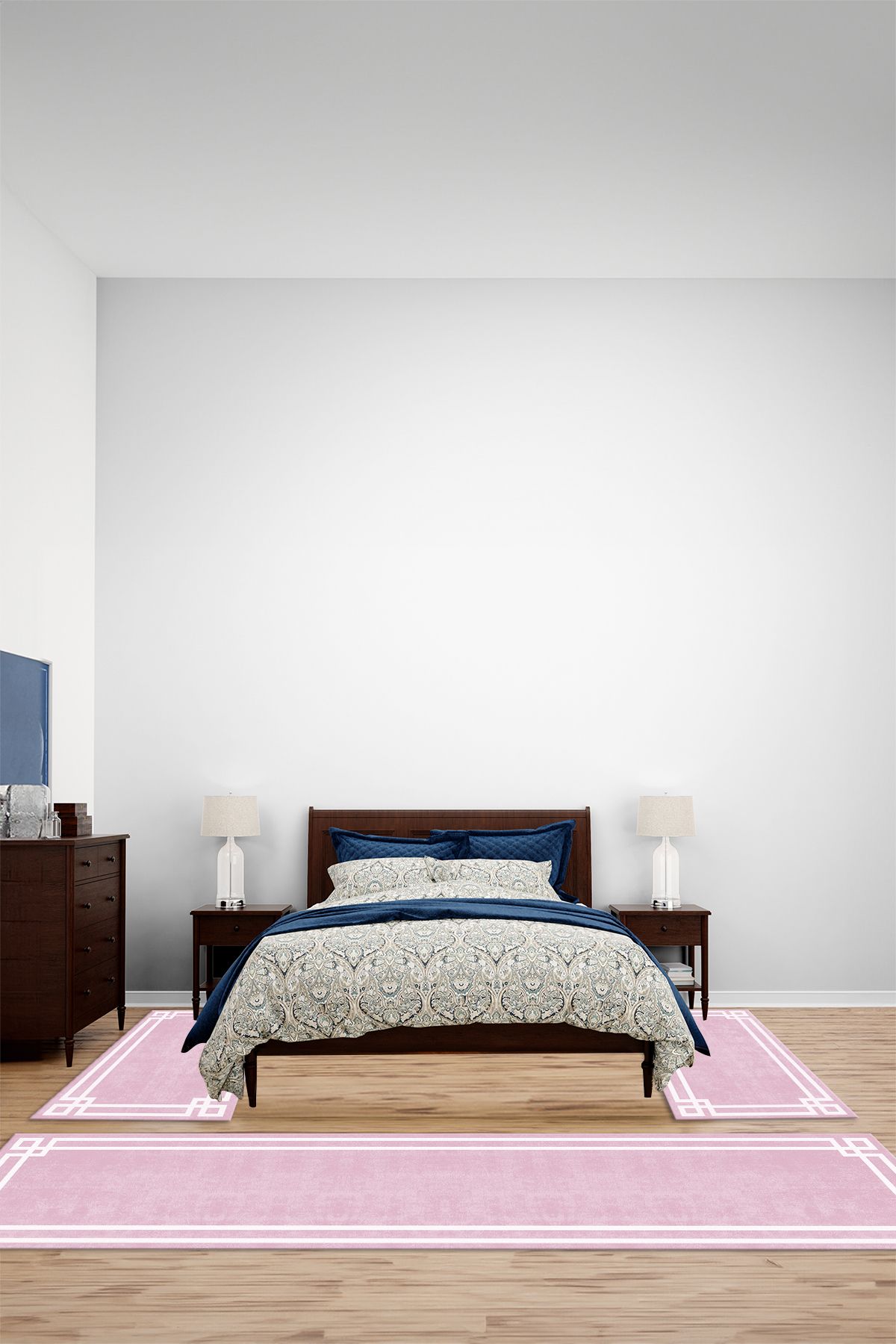 Viyana Home Dijital Kaymaz Yıkanabilir Çerçeveli Üçlü Yatak Odası Takım Halısı, YO-ÇERÇEVELİ-159-PEMBE,