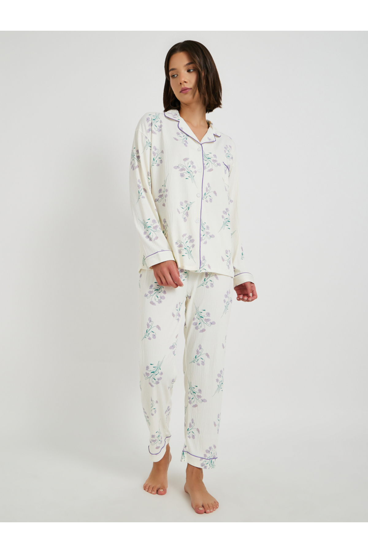 Styli Floral Print Long Sleeve Shirt and Pyjama Set