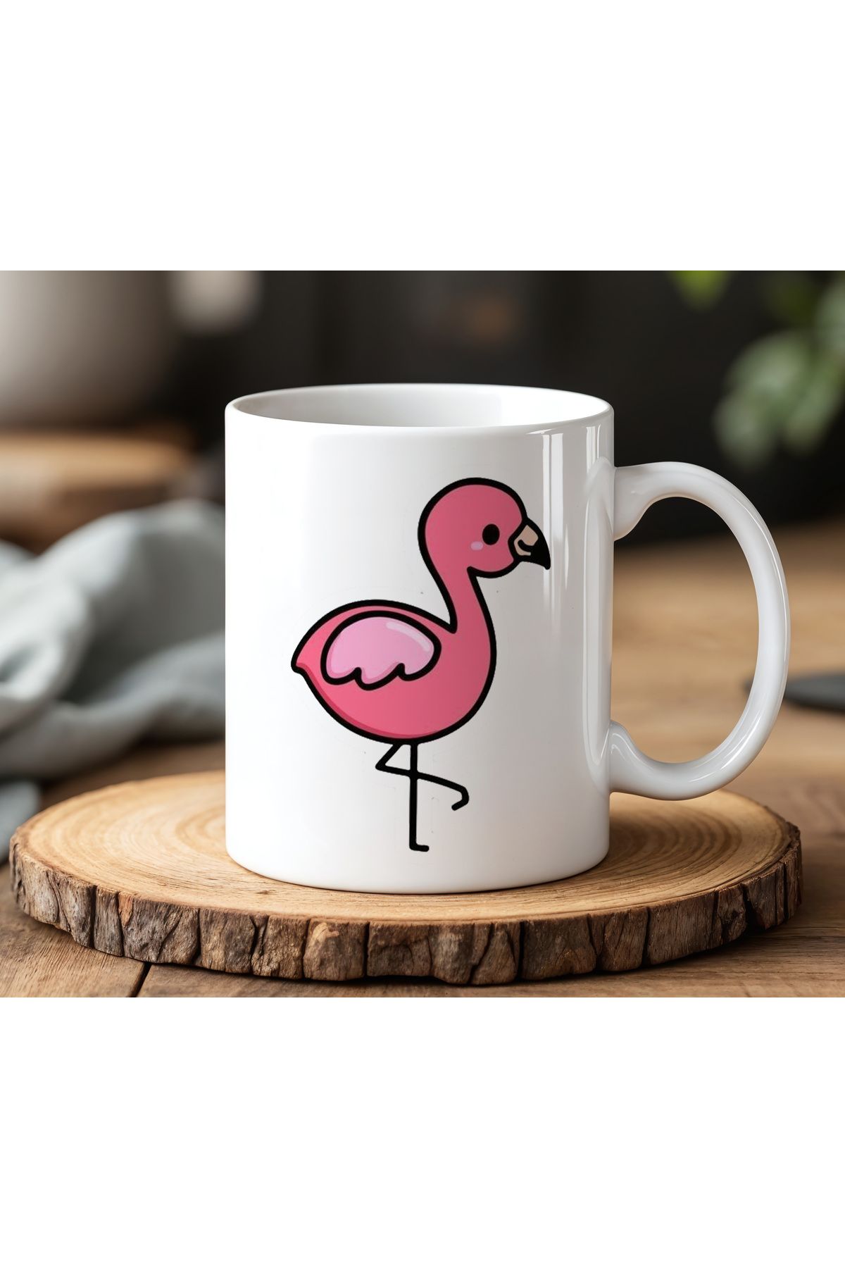 BB TRADE Pembe Flamingo Tasarımlı Beyaz Seramik Baskılı Kupa Bardak 330ml