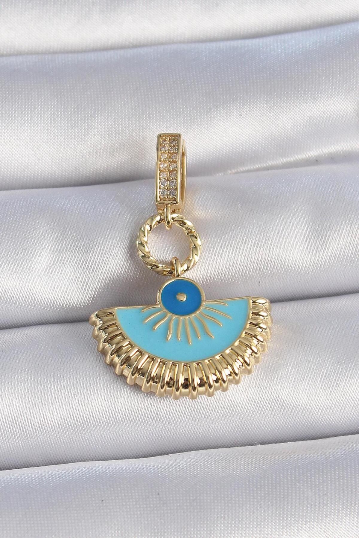 AfraBeauty 925 Ayar Paslanmaz Çelik Gold Renk Nazar Boncuklu Ajda Charm
