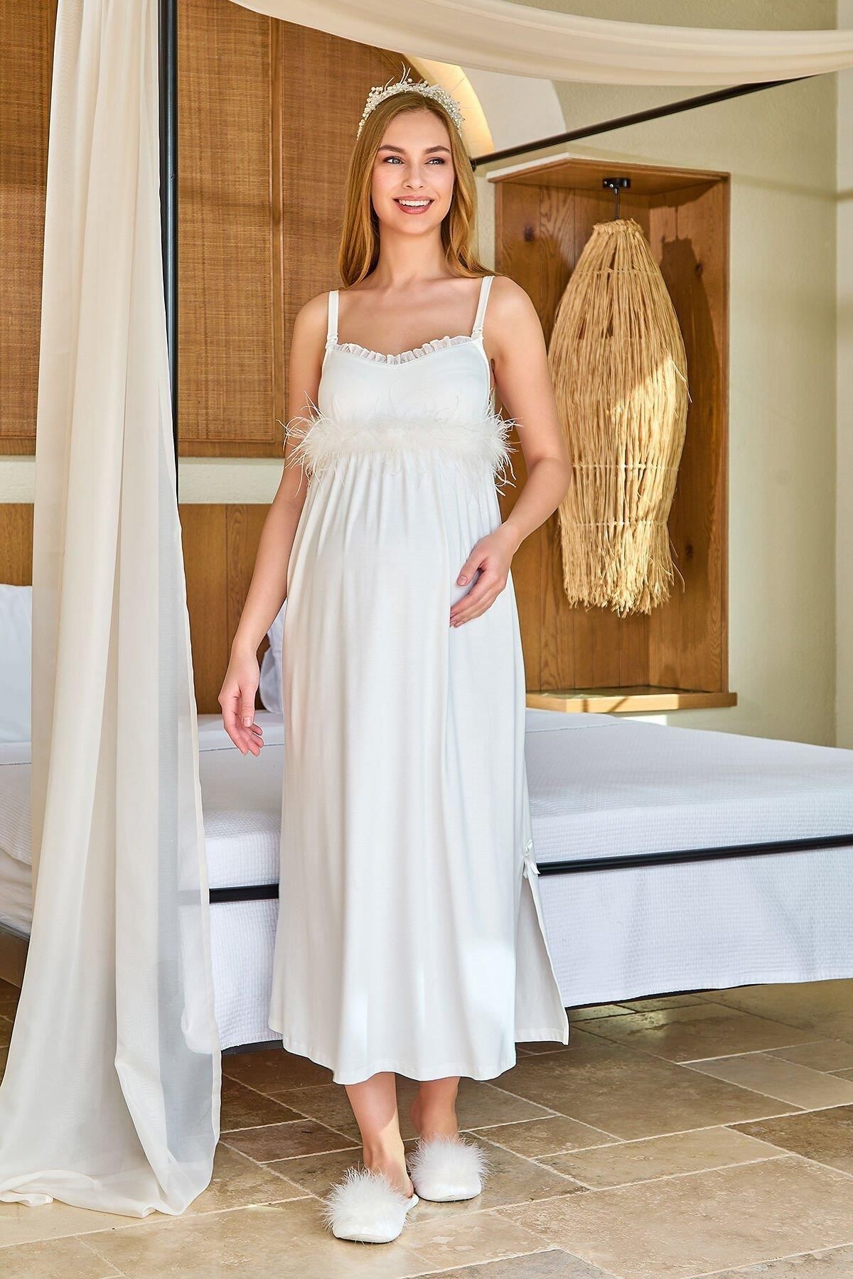 Cossy By Aqua Kadın Krem Lohusa Gecelik A25597
