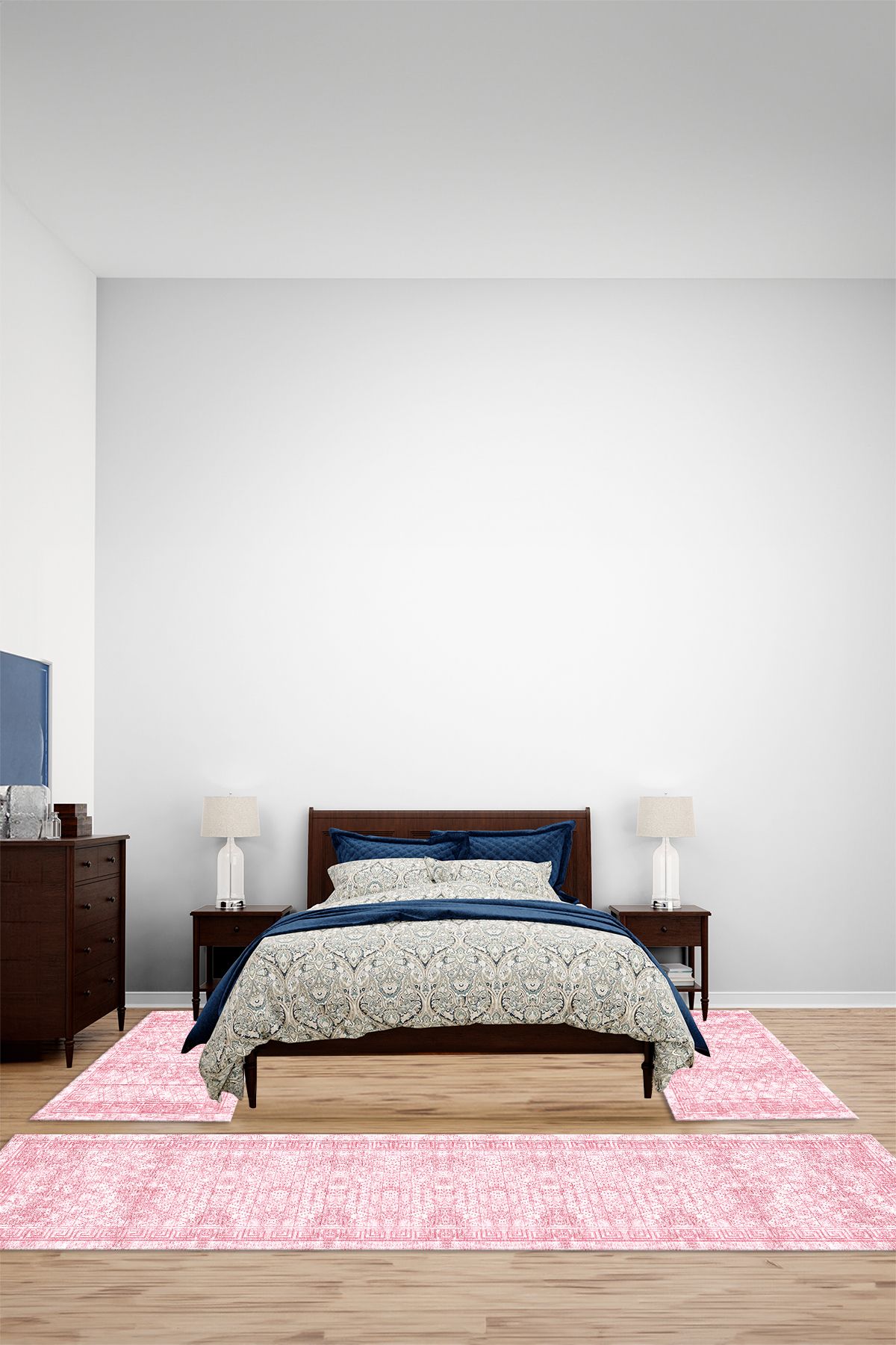 Viyana Home Dijital Kaymaz Yıkanabilir Çerçeveli Üçlü Yatak Odası Takım Halısı, YO-ÇERÇEVELİ-170-PEMBE,
