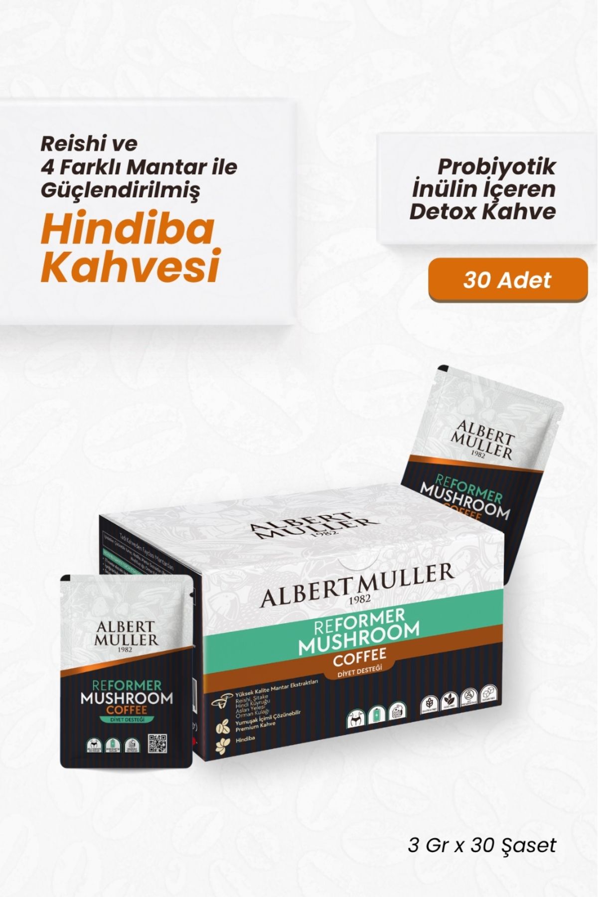 ALBERT MULLER Reformer Detoks & Kilo Kontrolüne Destek | Reişi ve +4 Mantarlı Hindiba Kahvesi | Prebiyotik İnülin