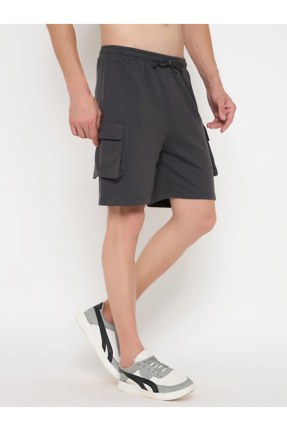 John Player By Styli-Solid Drawstring Waist Lounge Shorts with Pockets 4