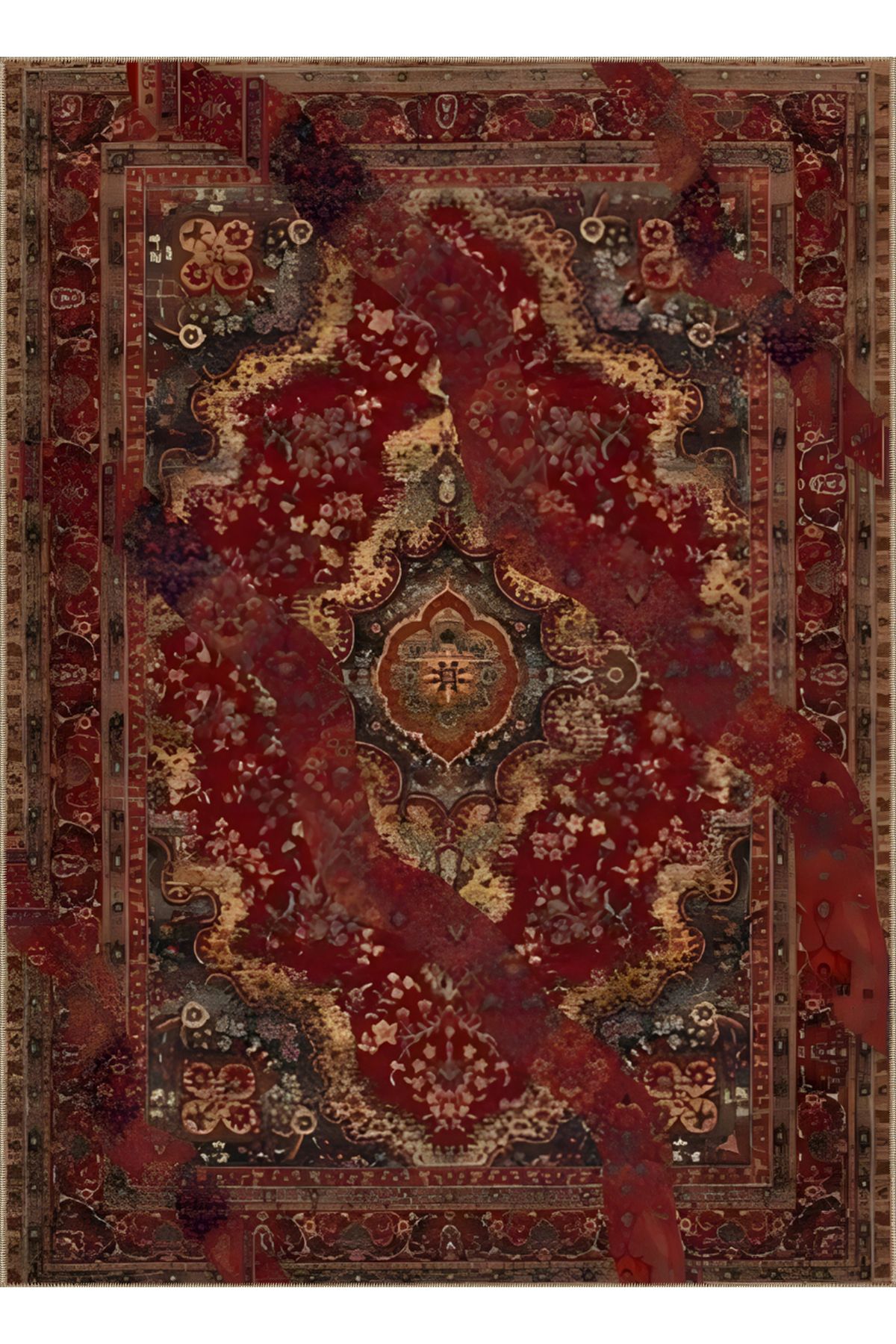Rugs Modern Halı Kemal Koleksiyonu Bordo Tonlarda Soyut Detaylı Geleneksel Desen Dokuma Taban Dekoratif Halı kemal71