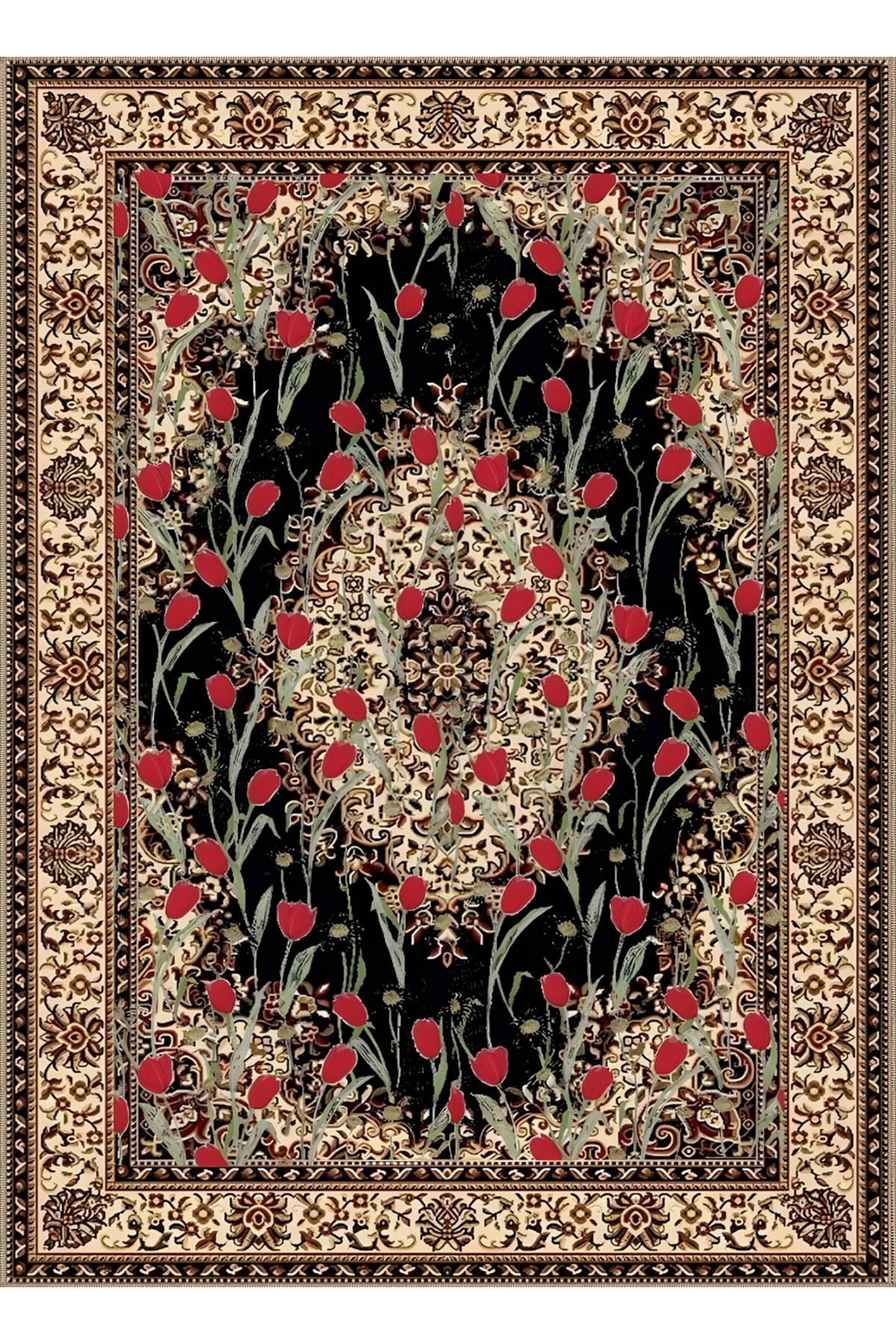 Rugs Modern Halı Kemal Koleksiyonu Çok Renkli Gül Detaylı Etnik Motifler Desenli Dokuma Taban Dekoratif Halı kemal70