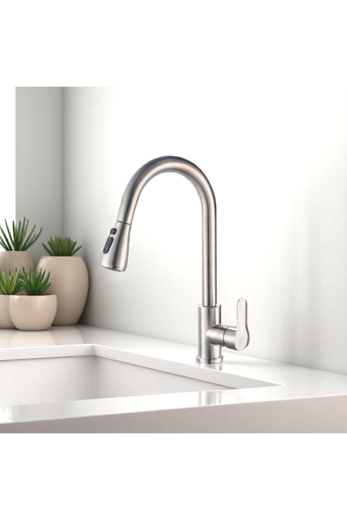 Şah Premium inox Spiralli Mutfak Bataryası Mat Gri Uzayan Sistem Basınç Tazzik Ayarlalı Armatür