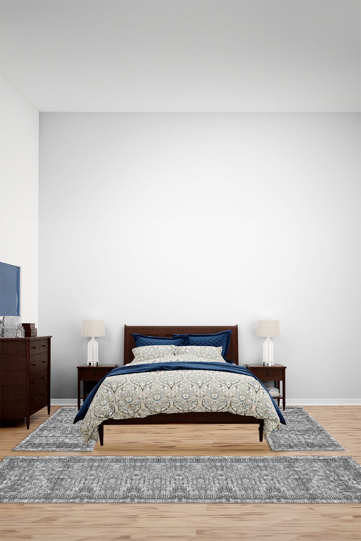 Viyana Home Dijital Kaymaz Yıkanabilir Çerçeveli Üçlü Yatak Odası Takım Halısı, YO-ÇERÇEVELİ-170-GRİ,