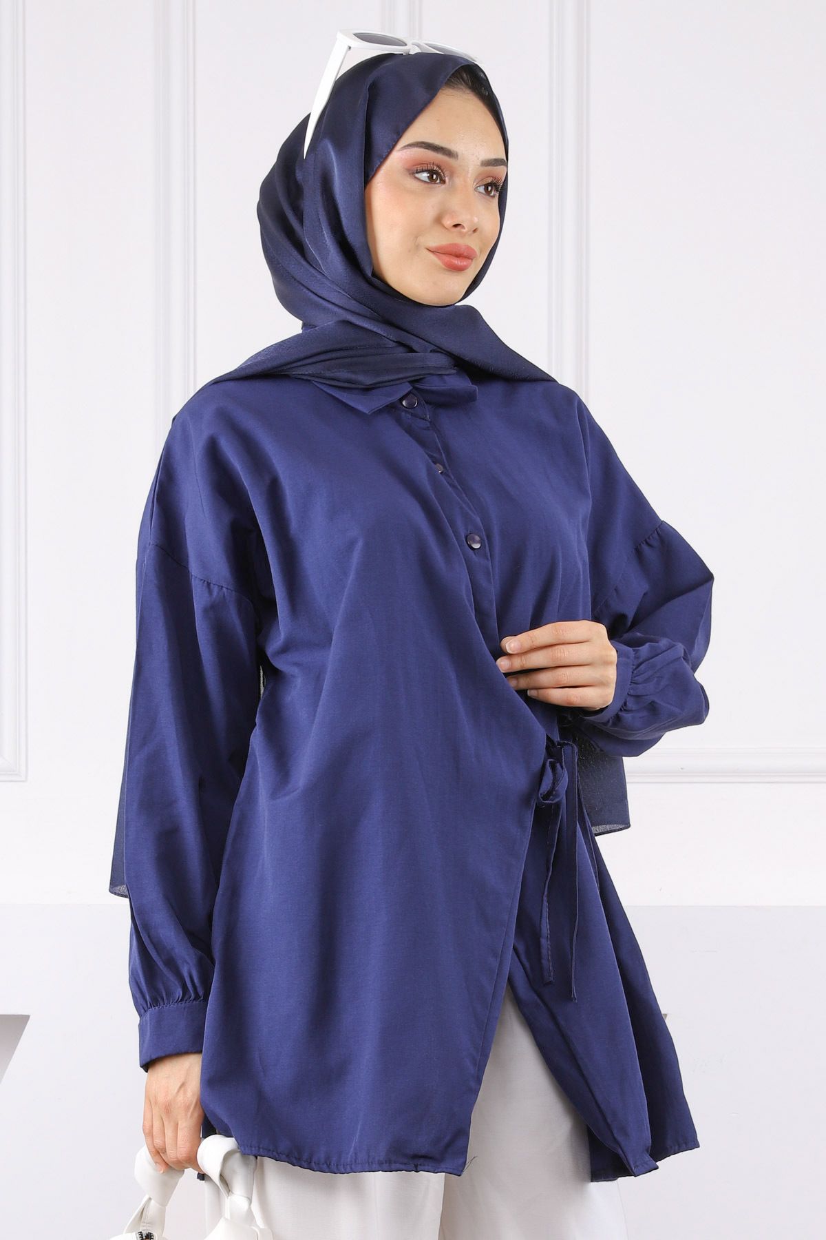 İmajButik Lacivert Yandan Bağlamalı Modal Tunik