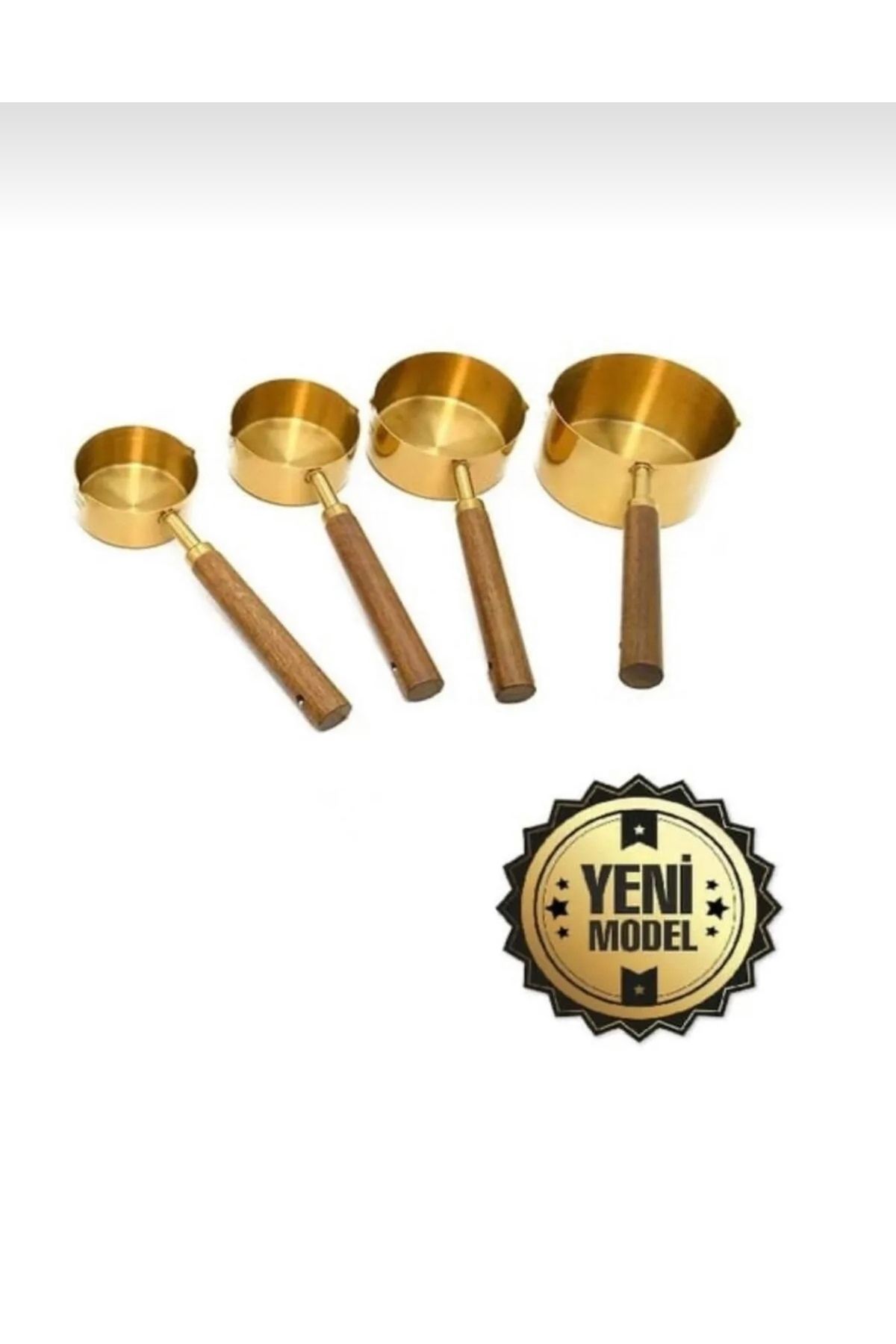Snow Homs Gold 4'lü Ölçü Kaşığı Seti Ahşap Saplı Ölçü Kabı