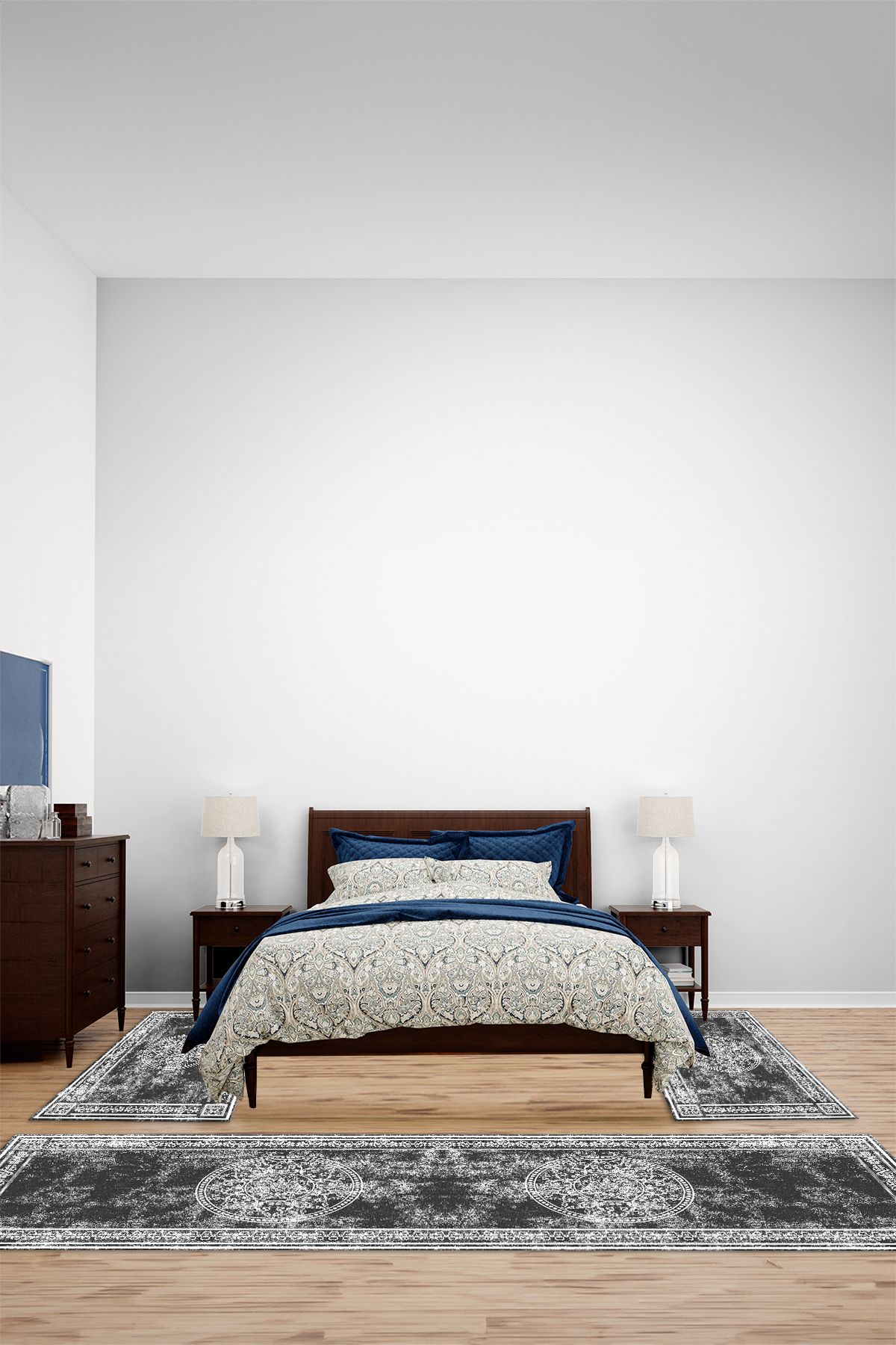 Viyana Home Dijital Kaymaz Yıkanabilir Çerçeveli Klasik Üçlü Yatak Odası Takım Halısı,YO-ÇERÇEVELİ-165-ANTRASİT,