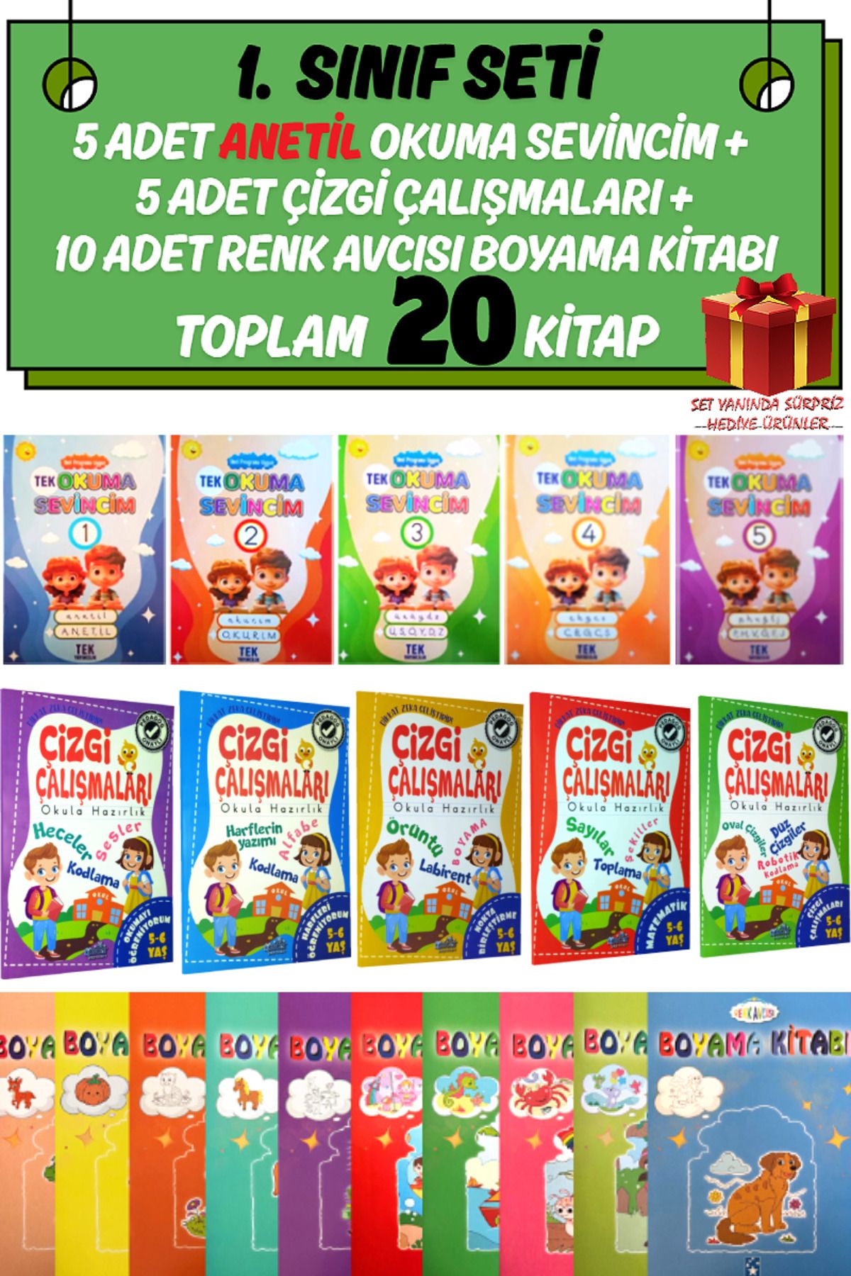 Altınpost Yayınları 1. Sınıf Seti | Toplam 40 Kitap: ANETİL Okuma Sevincim+Çizgi Çalışmaları+Renk Avcısı Boyama Kitabı