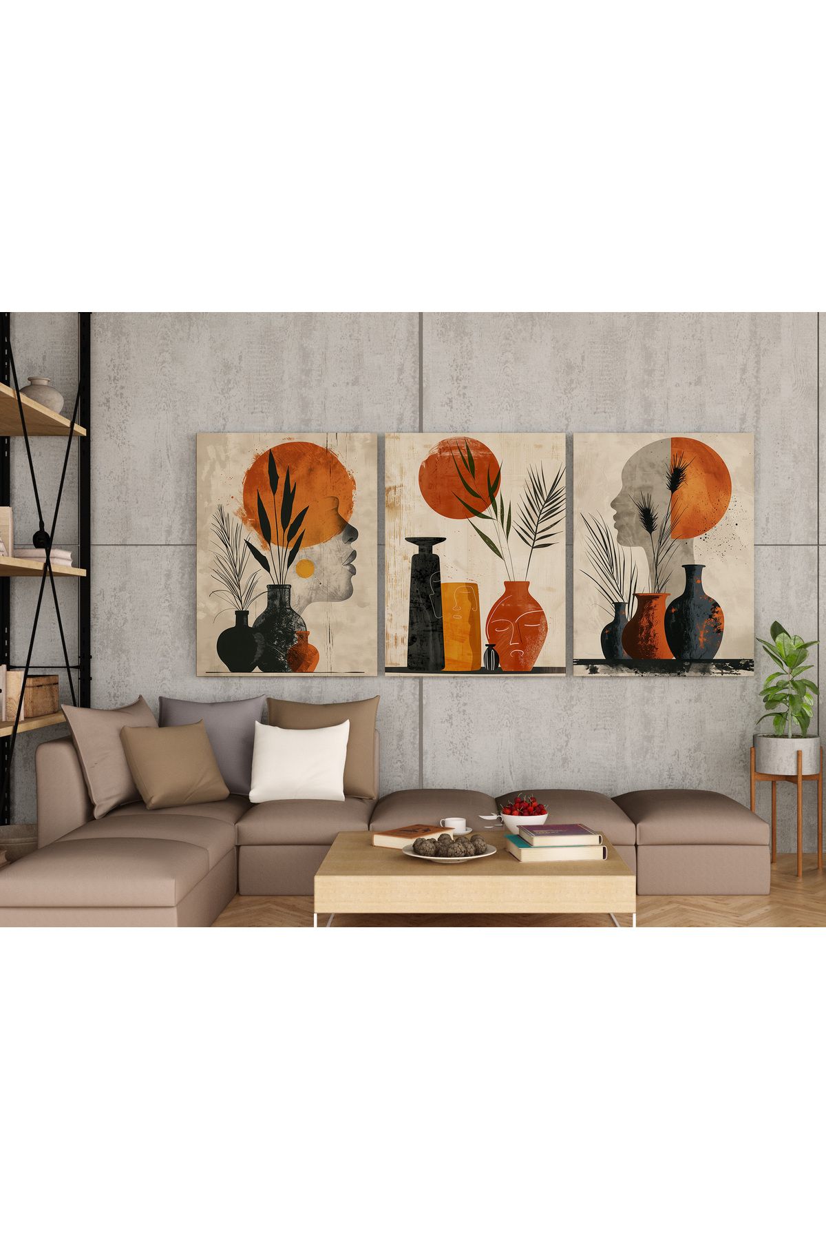 Karkan Tekstil Modern Bohem Vazo 3’lü Kanvas Tablo