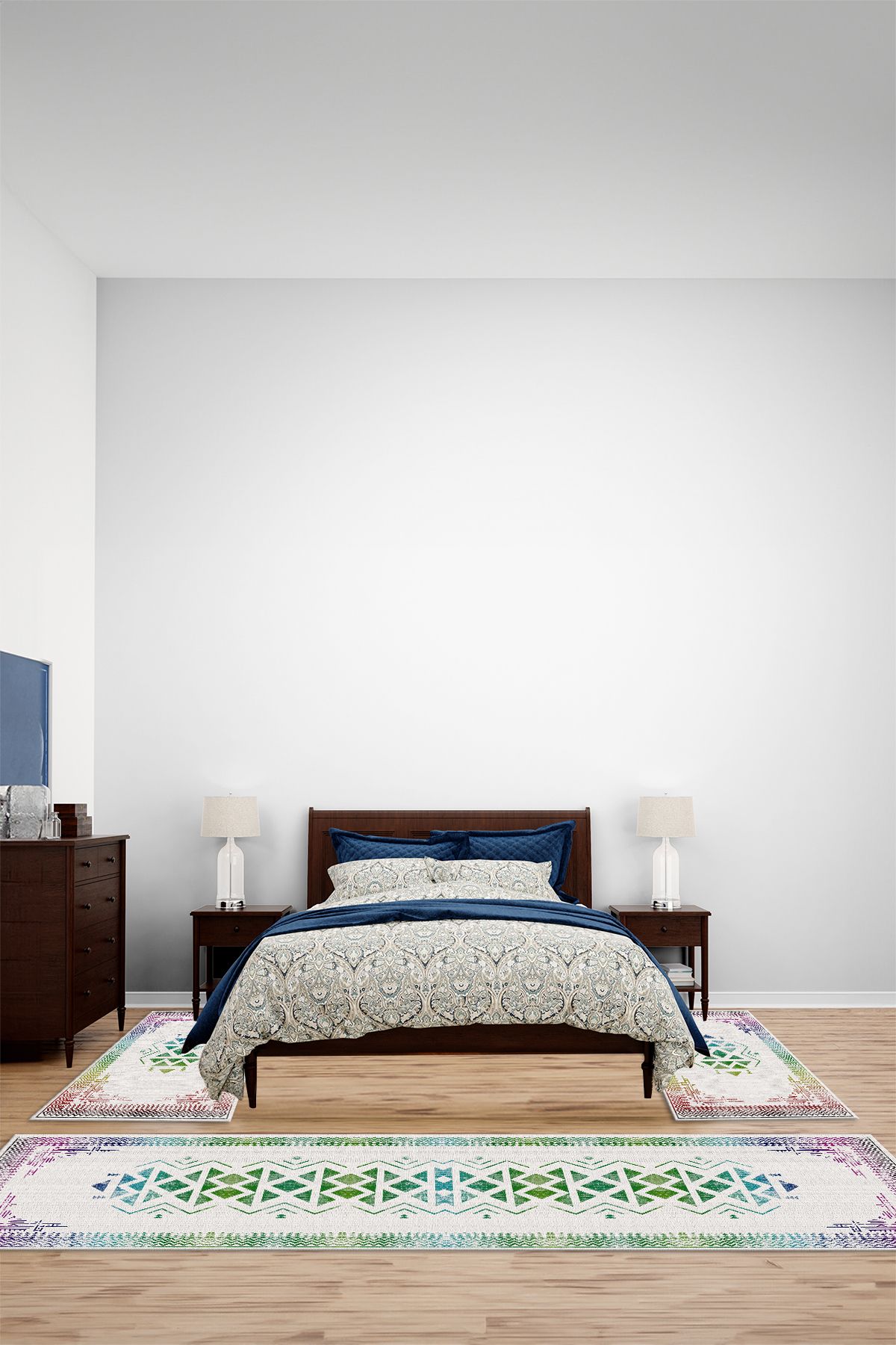 Viyana Home Dijital Kaymaz Yıkanabilir Çerçeveli Model Üçlü Yatak Odası Takım Halısı, YO-ÇERÇEVELİ-198-RENKLİ,