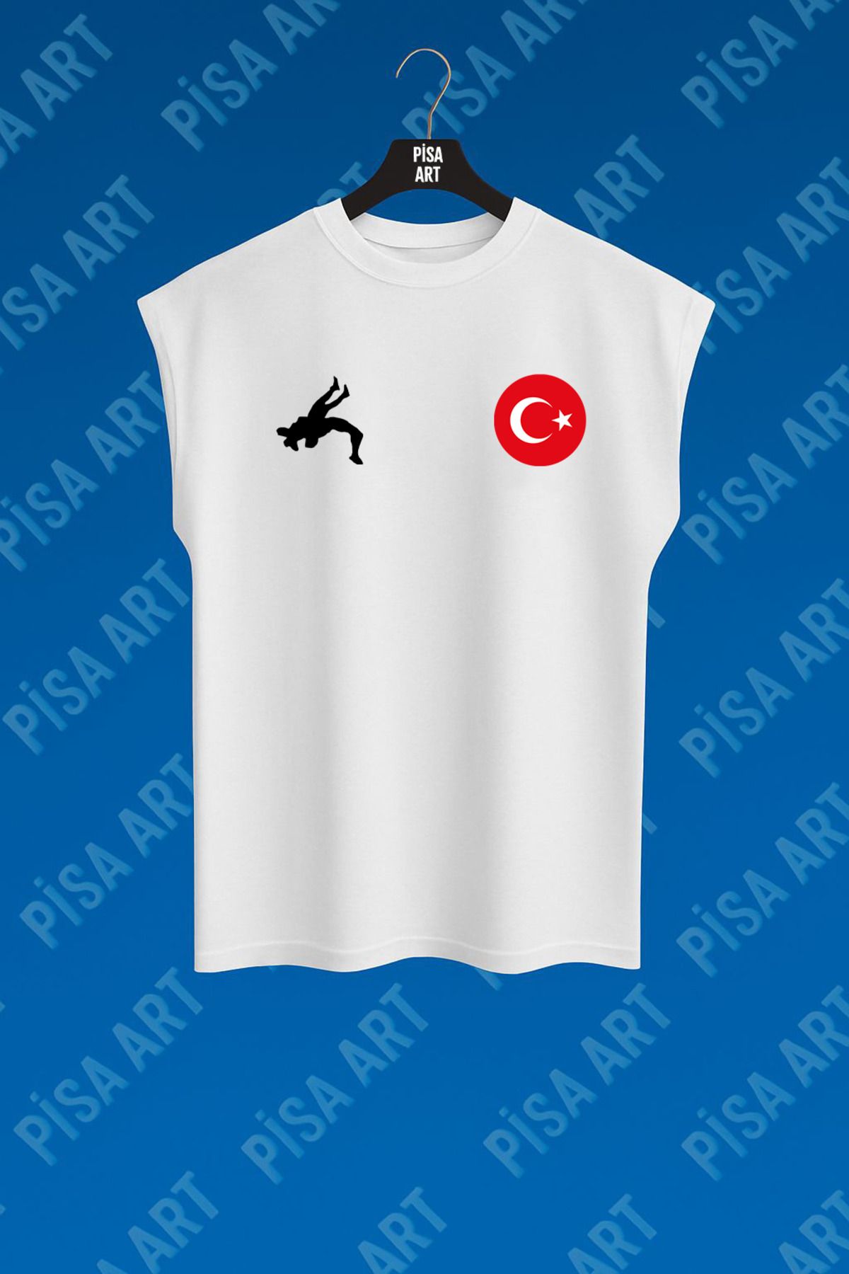 Pisa Art Güreş Tasarımlı Rahat Kolsuz Penye T-shirt