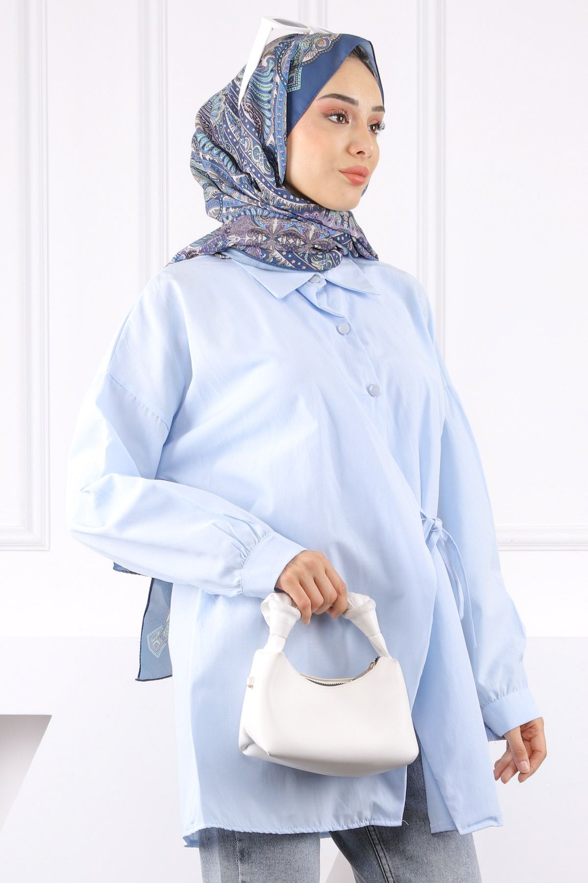 İmajButik Bebe Mavi Yandan Bağlamalı Modal Tunik