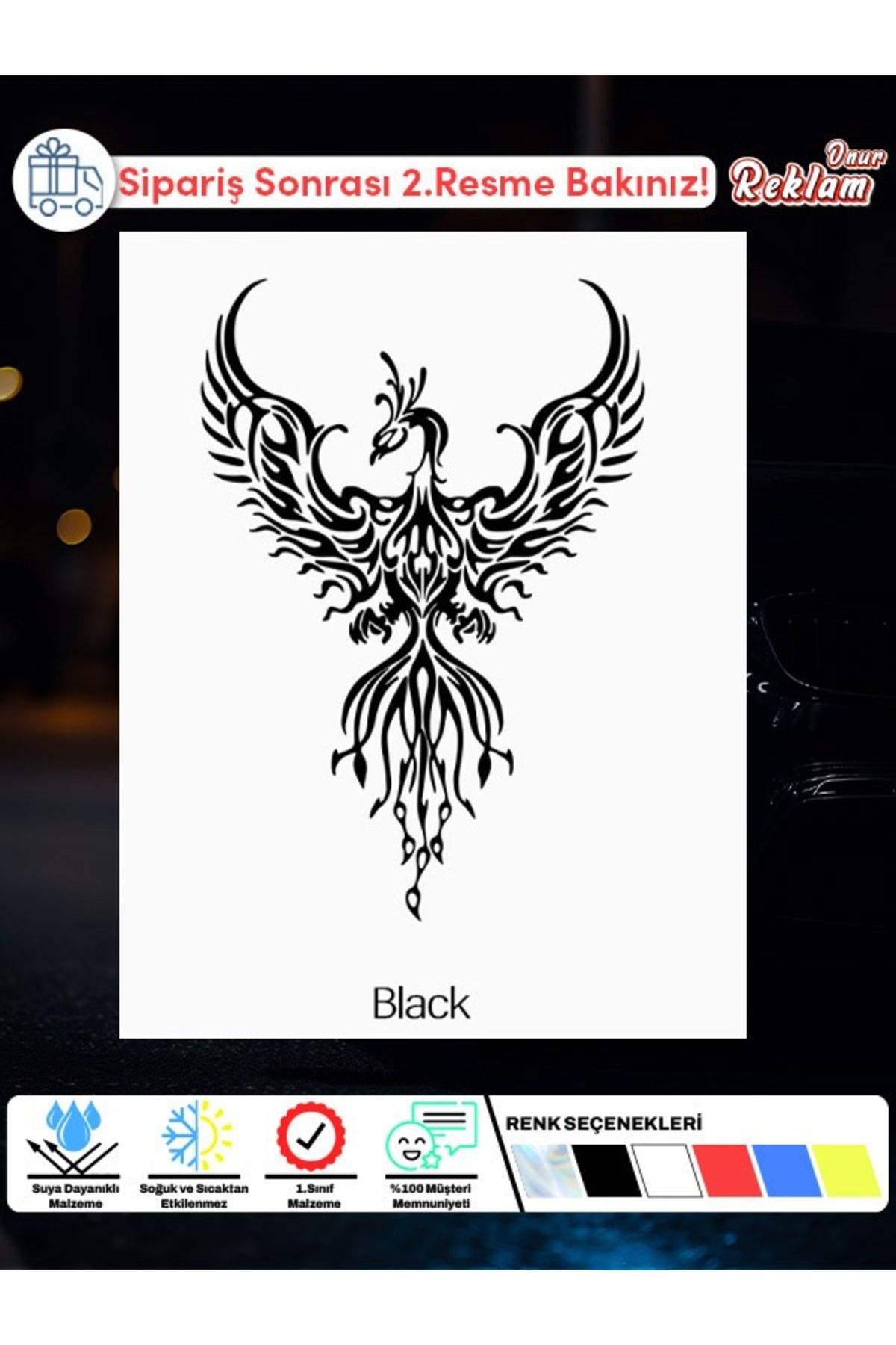 Onur Reklam Anka Kuşu (Phoenix) Desenli Araç Sticker – Suya Dayanıklı – Renk Seçenekli