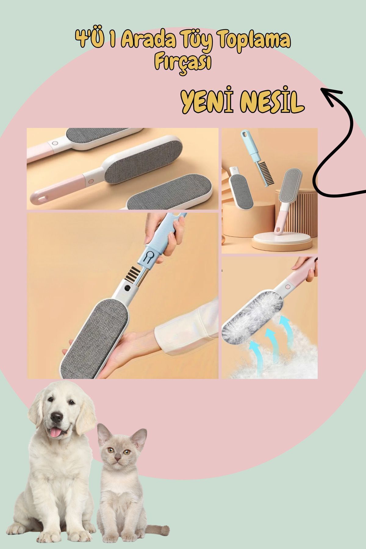 teknotrust CN Yeni Nesil Kedi Köpek 4'Ü 1 Arada Tüy Toplama Fırçası