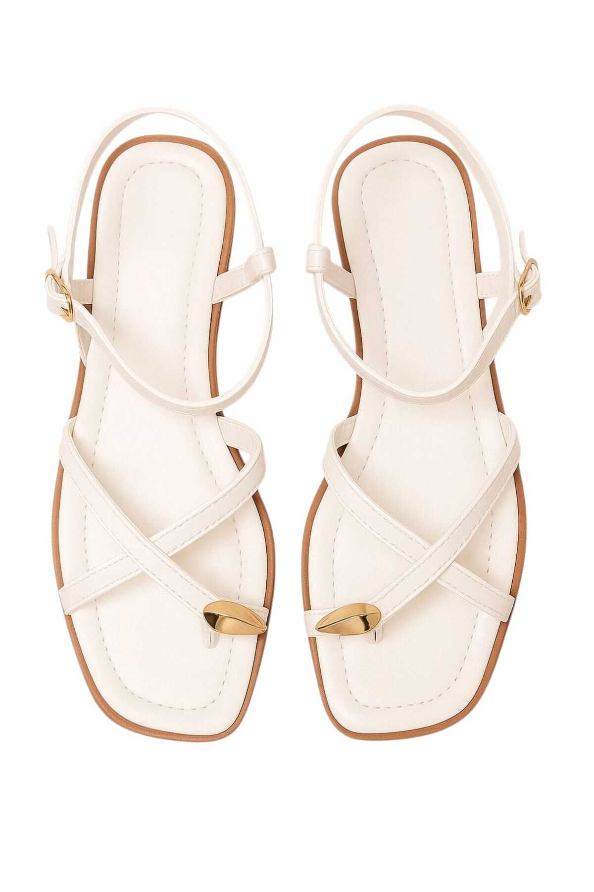 Moda Devrin Beyaz Yüzüklü Sandalet
