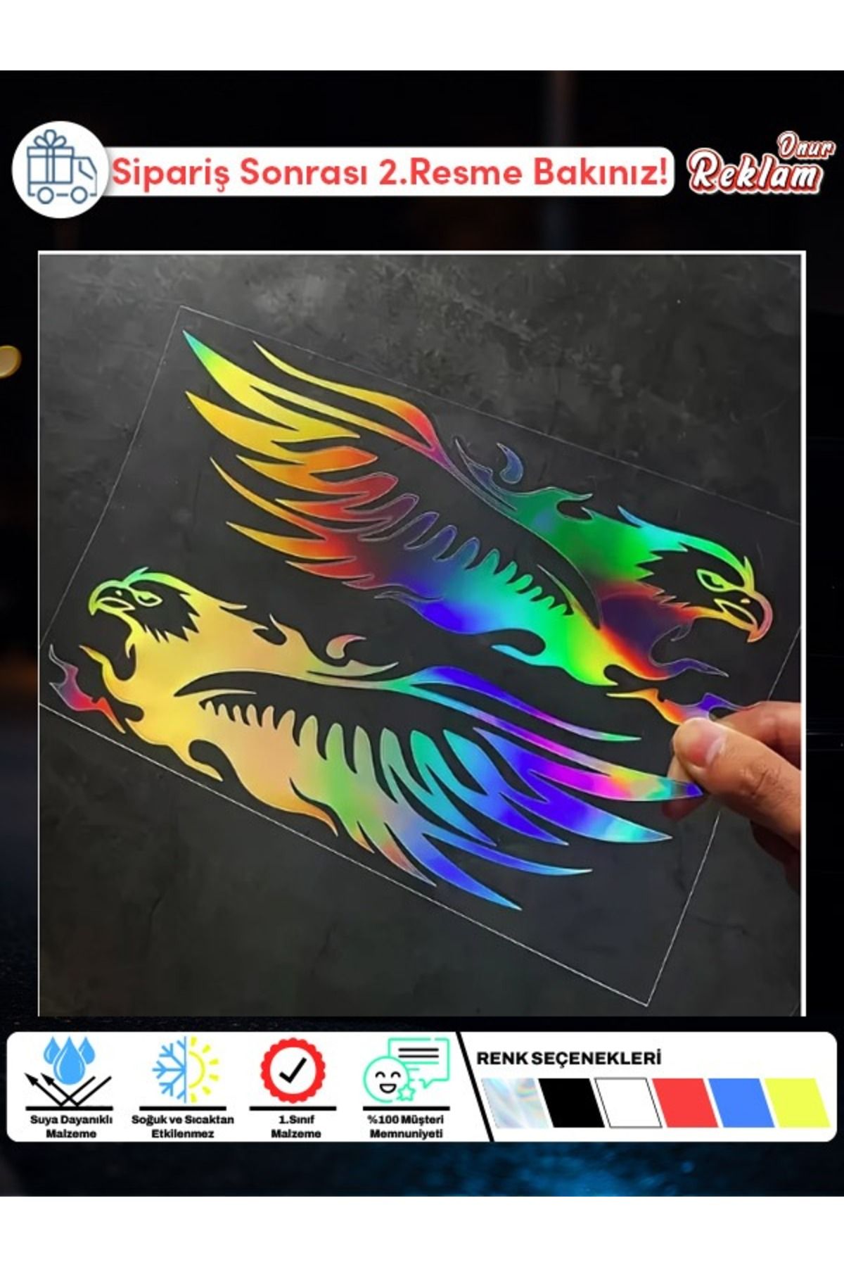 Onur Reklam Holografik Kartal Sticker – Çift Yönlü 2’li Set – 1. Sınıf Suya Dayanıklı