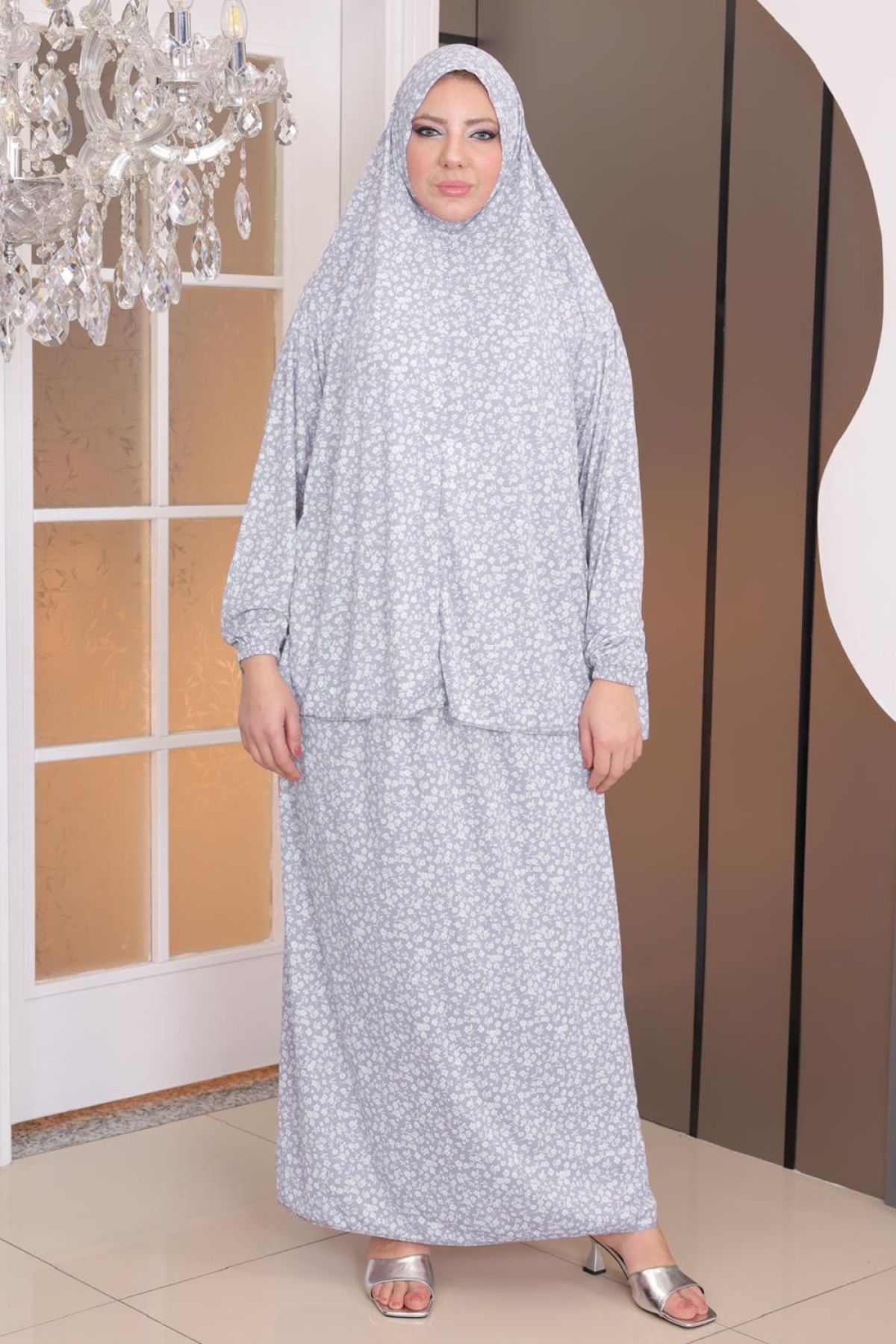 REİSA İki Parça Kollu Model Likralı Namaz Elbisesi - Gri
