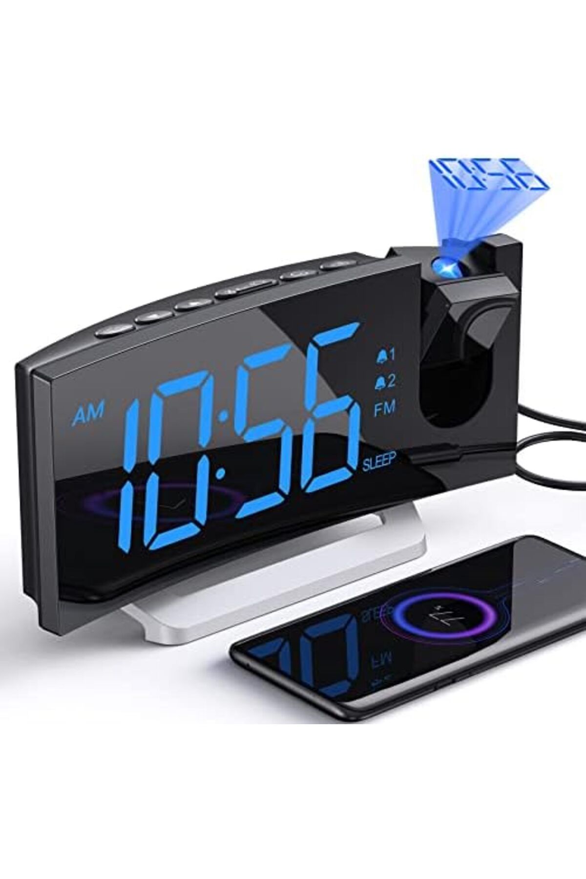 Generic-Alarm Clocks for Bedrooms, Digital Alarm Clock with 180° Rotatable Projector & FM Radio, 0-100% Dim 2