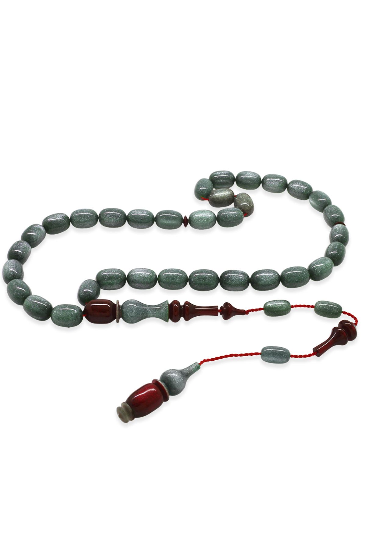 Tesbihane-Capsule Cut Pearlescent Gray Red Catalin Rosary with System Each One and Its Imame Master Craftsmanship 2