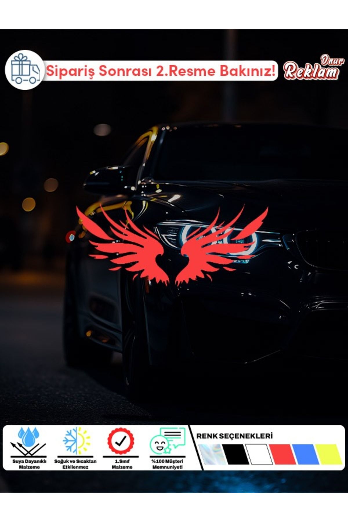 Onur Reklam Araç Yan Kapı Sticker – Çift Kanat Tasarım – 30x27 cm – Suya Dayanıklı