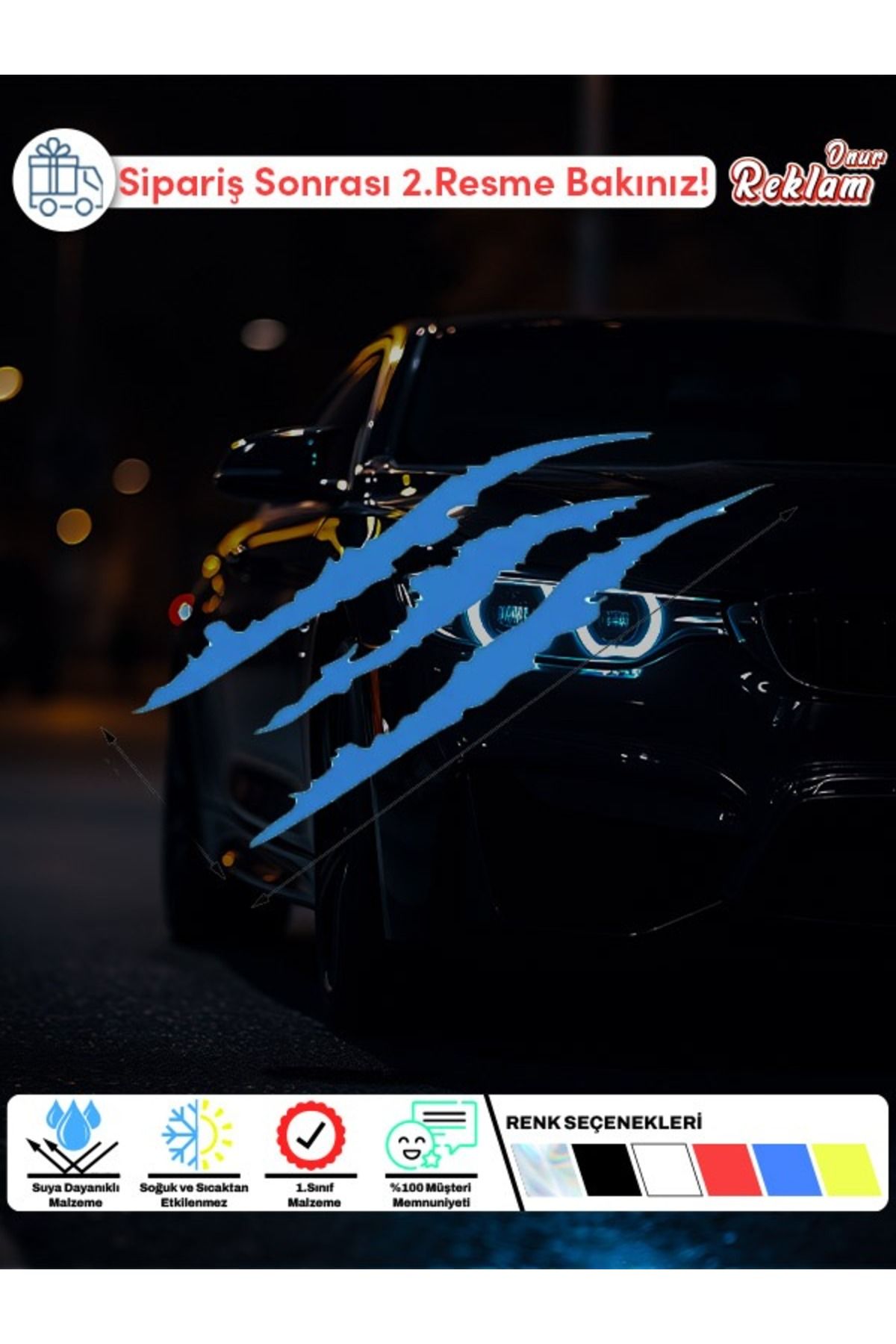Onur Reklam Pençe İzi Far Sticker – 2’li Set – Suya Dayanıklı – Renk Seçenekli