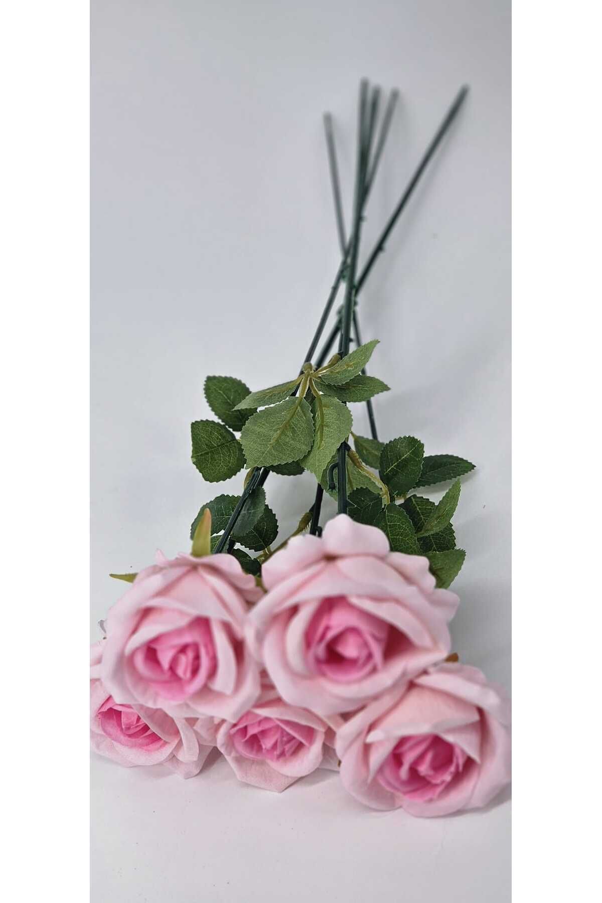 YASİMA Yapay Kadife Gül 5 Adet Açık Pembe 50 cm VazoDekor Gelin Çiçeği ev Süsü