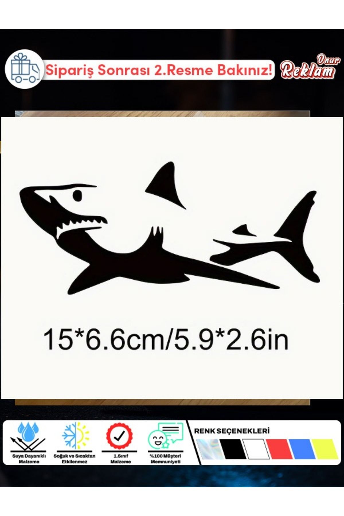Onur Reklam Köpekbalığı Silüetli Araç Sticker – 15x6.6 cm – Suya Dayanıklı