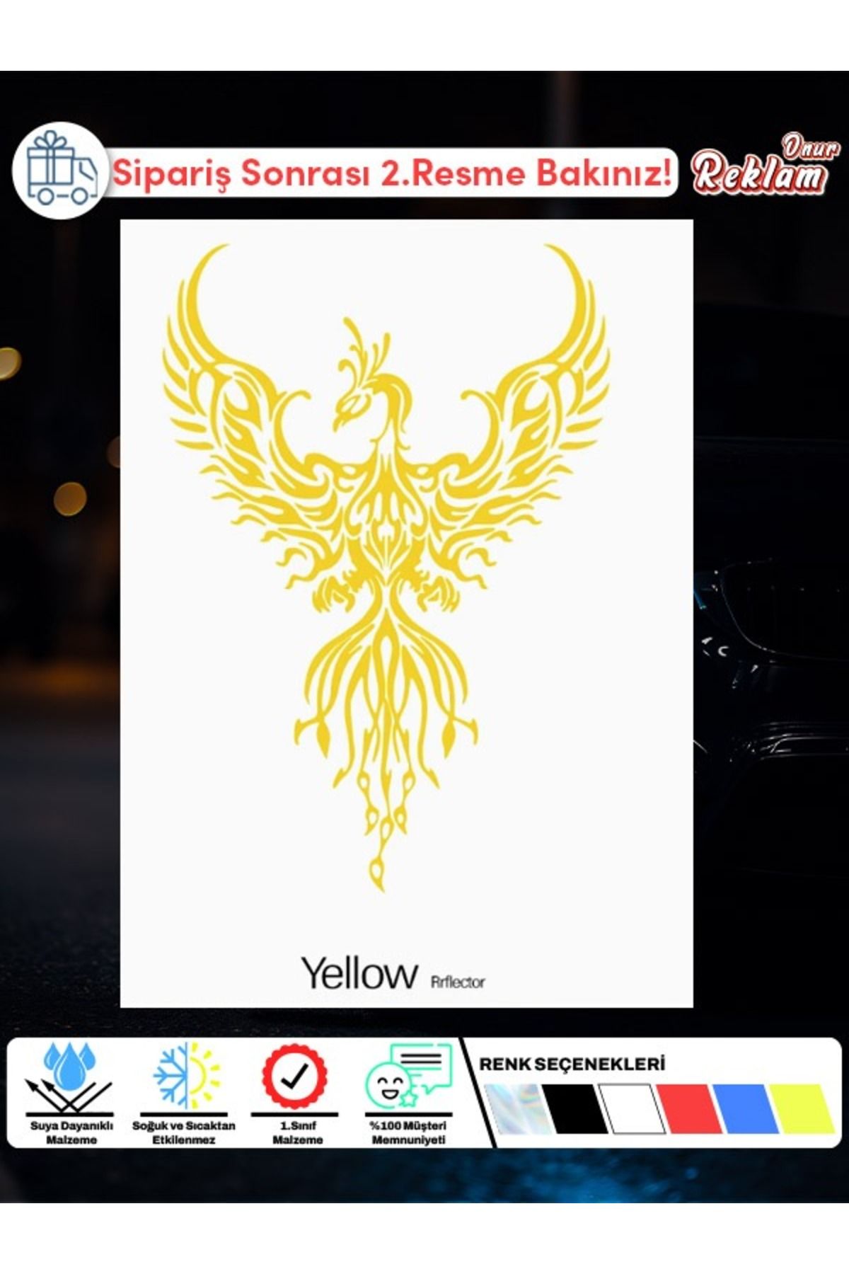 Onur Reklam Anka Kuşu (Phoenix) Desenli Araç Sticker – Suya Dayanıklı – Renk Seçenekli