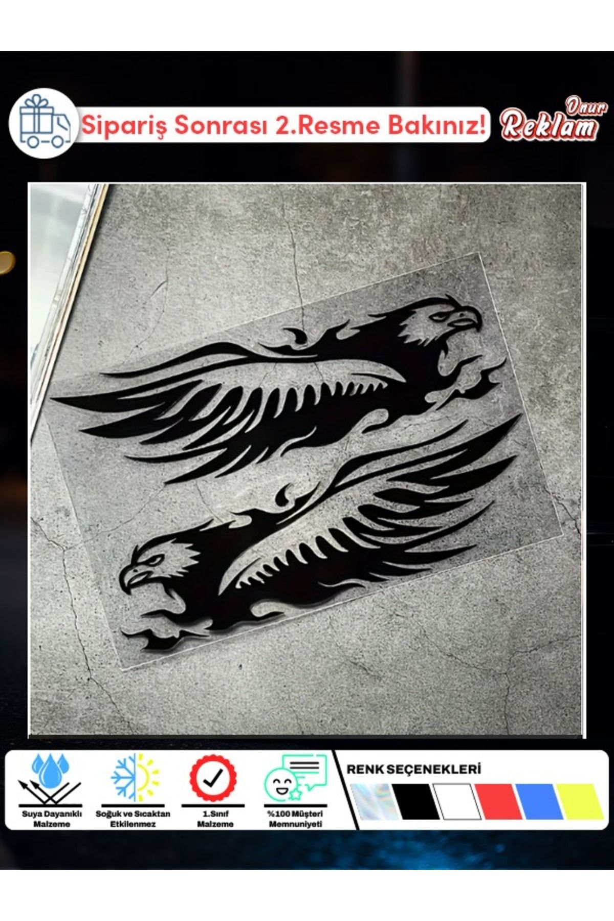 Onur Reklam Holografik Kartal Sticker – Çift Yönlü 2’li Set – 1. Sınıf Suya Dayanıklı